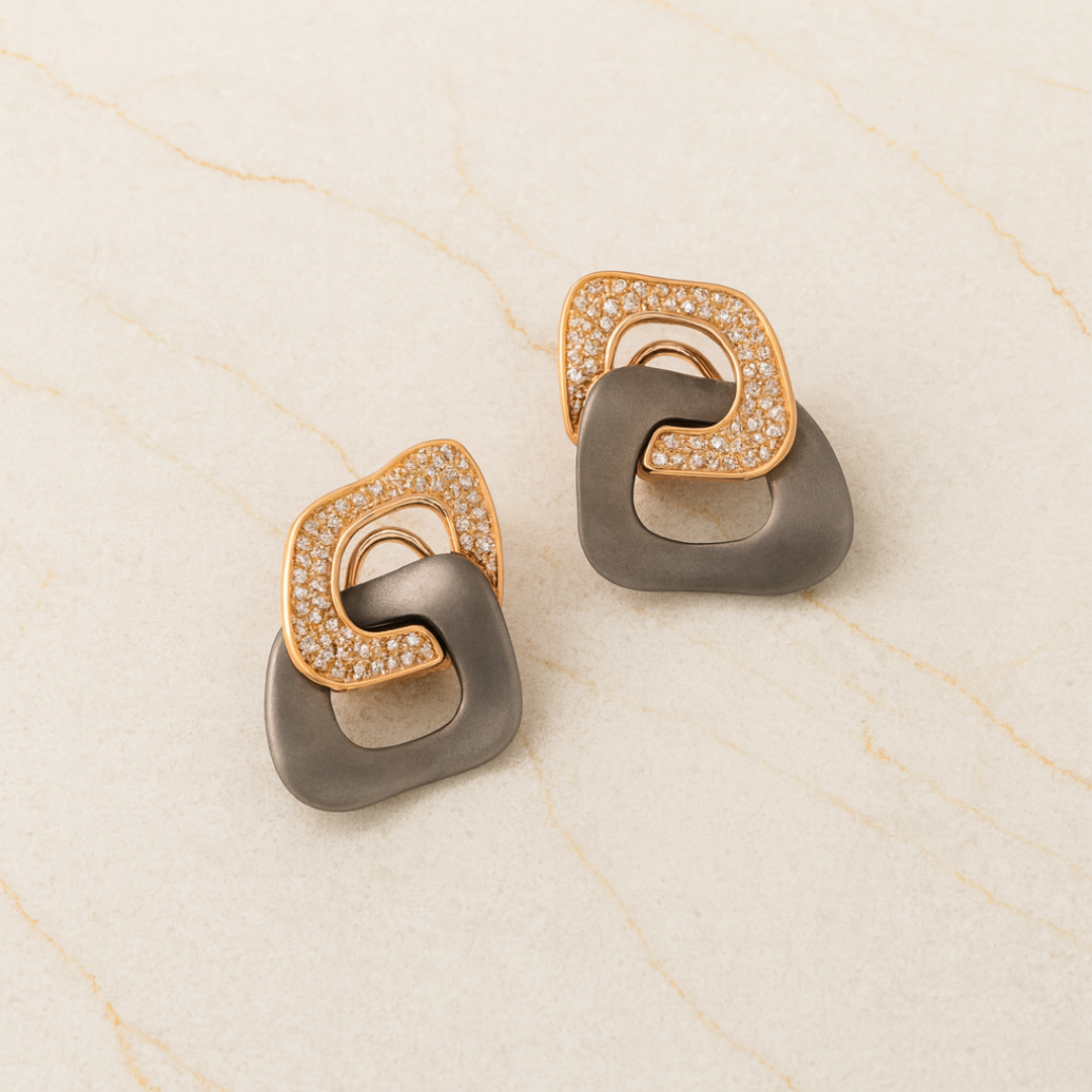 Titanium Earrings With Rose Gold & Brown Diamonds