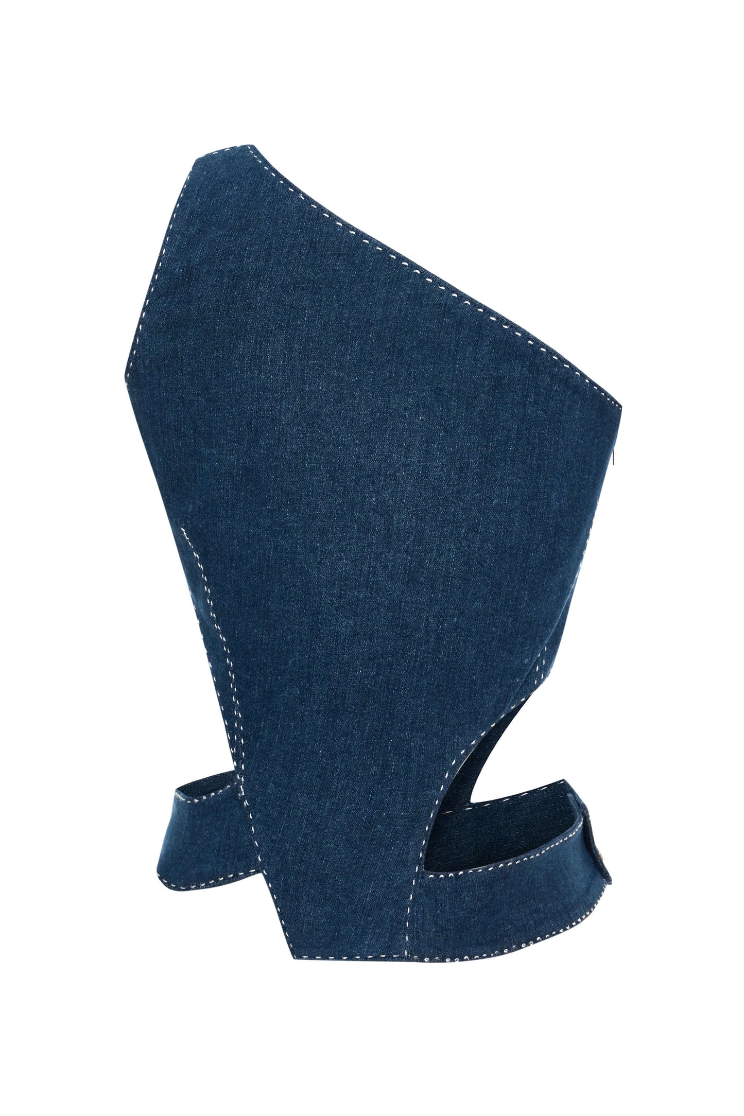 JENDUE Liora Crop Denim One-Shoulder Cutout Top