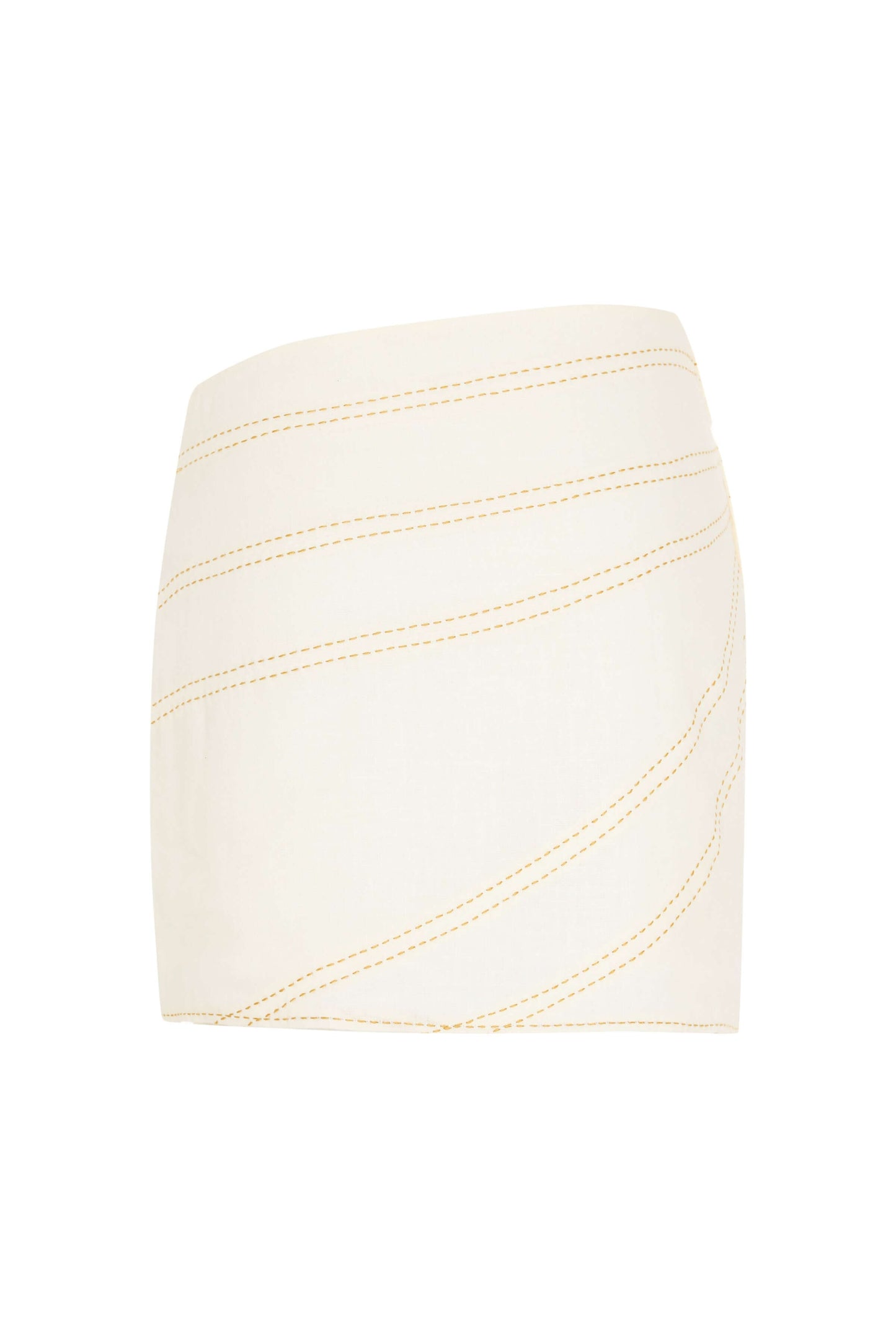 JENDUE Radiant Skirt - Linen Mini Skirt with Gold Stitching