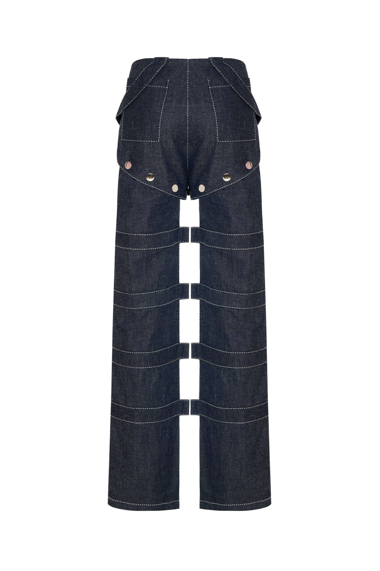 JENDUE Solen Trousers - Avant-Garde Cut-Out Denim Design