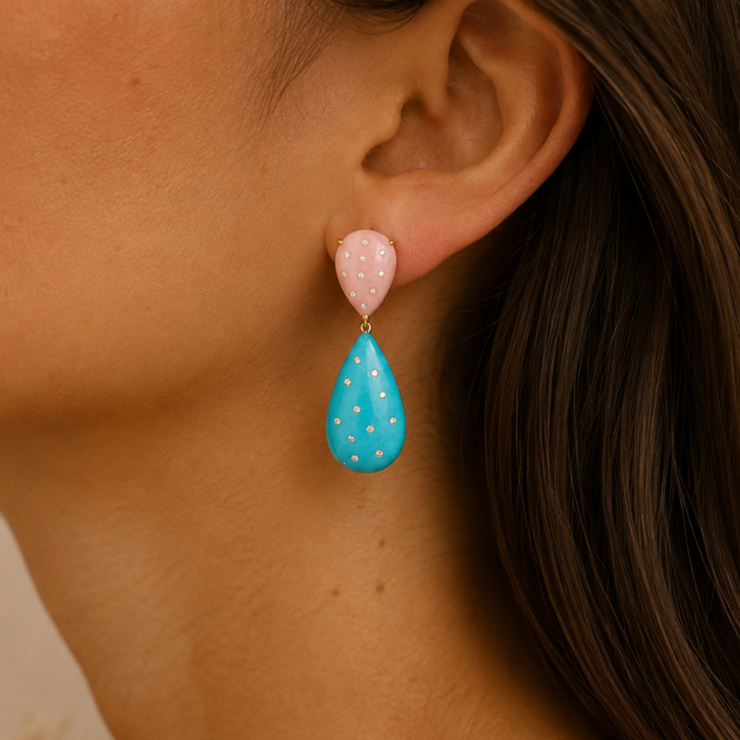 14K Gold Capri Rose' Drop Earrings