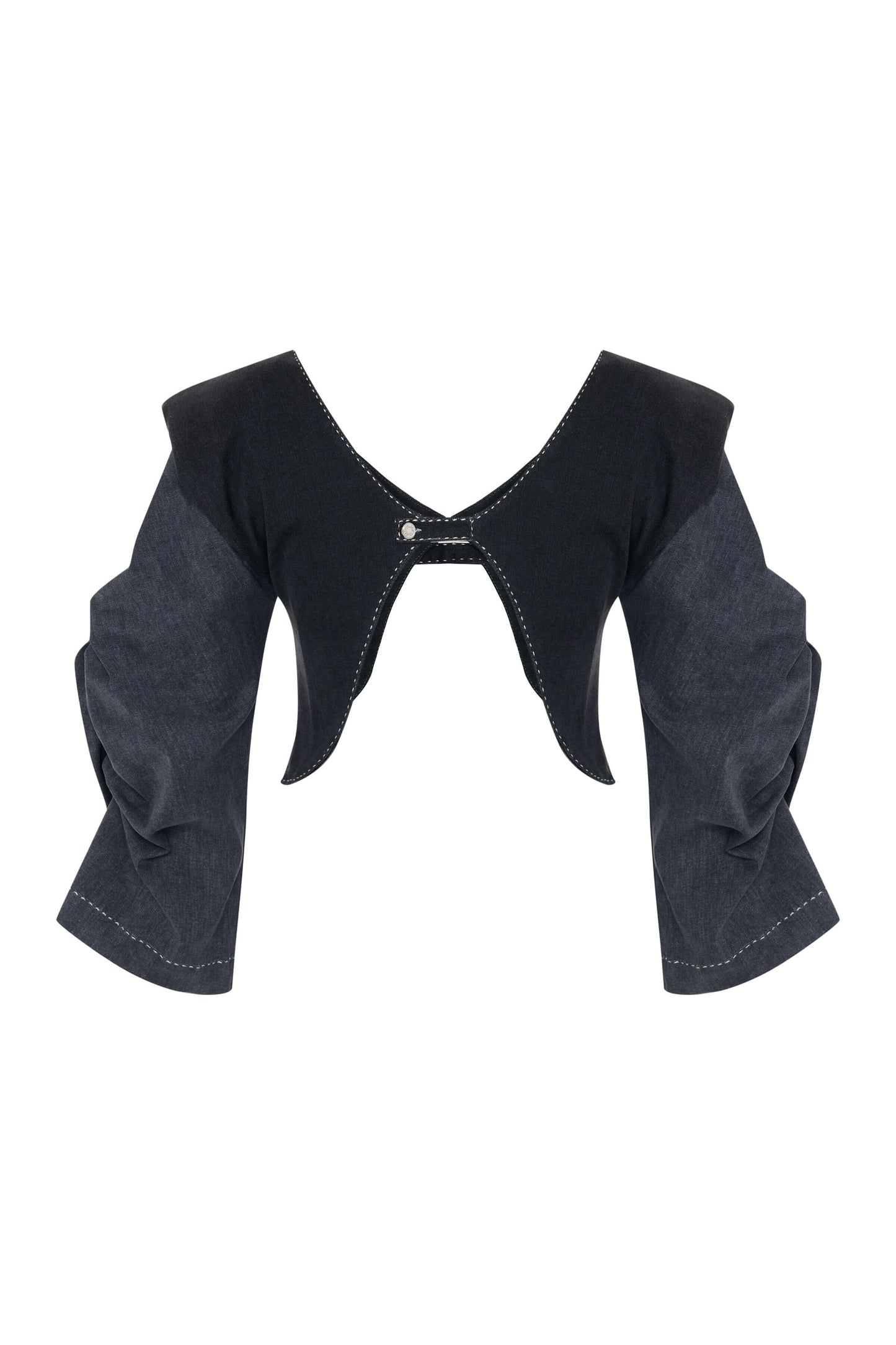 JENDUE Lilia Jacket - Cropped Puff Sleeve Denim Bolero