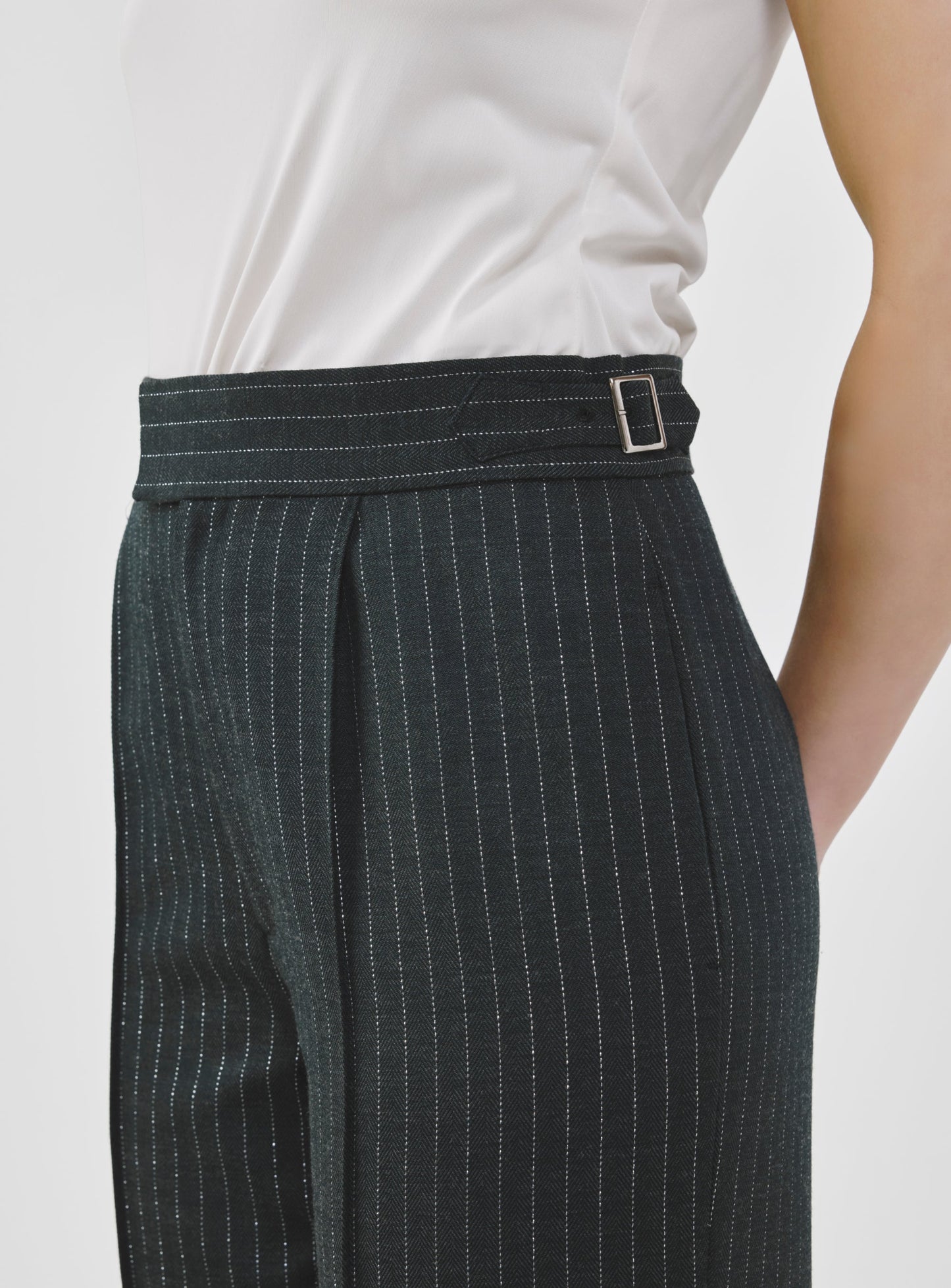 Pinstripe High-Waist Tailored Pants