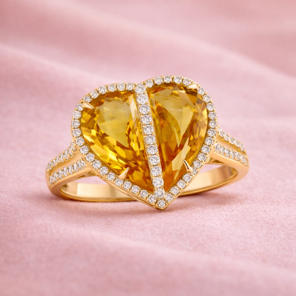18K Gold Heart Diamond Ring