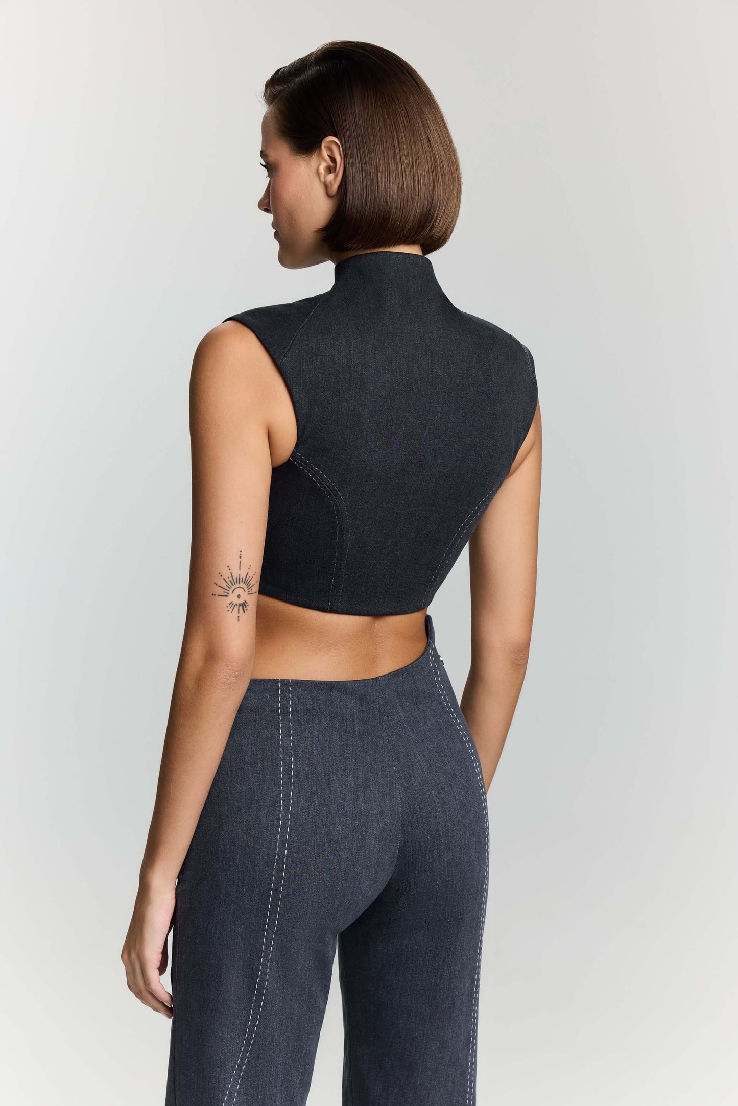 JENDUE Dew Drop Denim Vest - Unique Asymmetrical Zipper Top