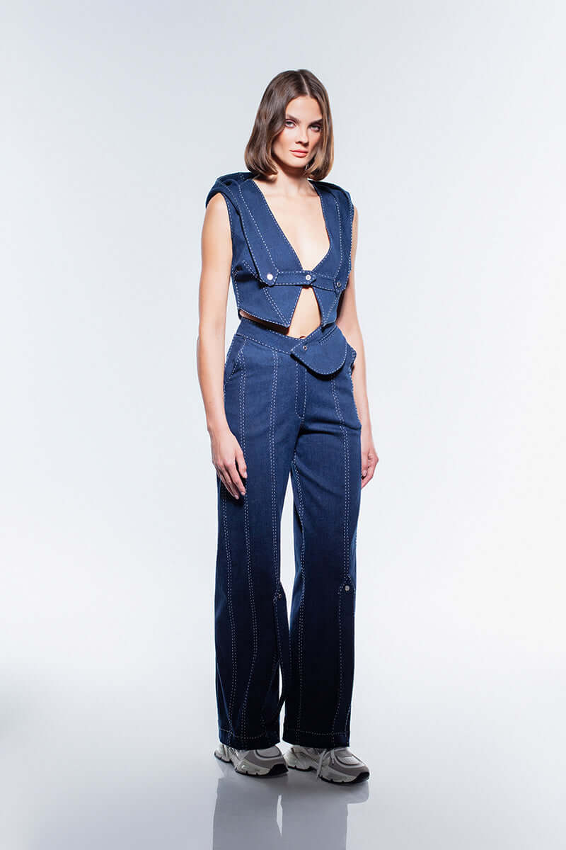 JENDUE Lia Denim Trousers - High-Waisted Straight-Leg Jeans