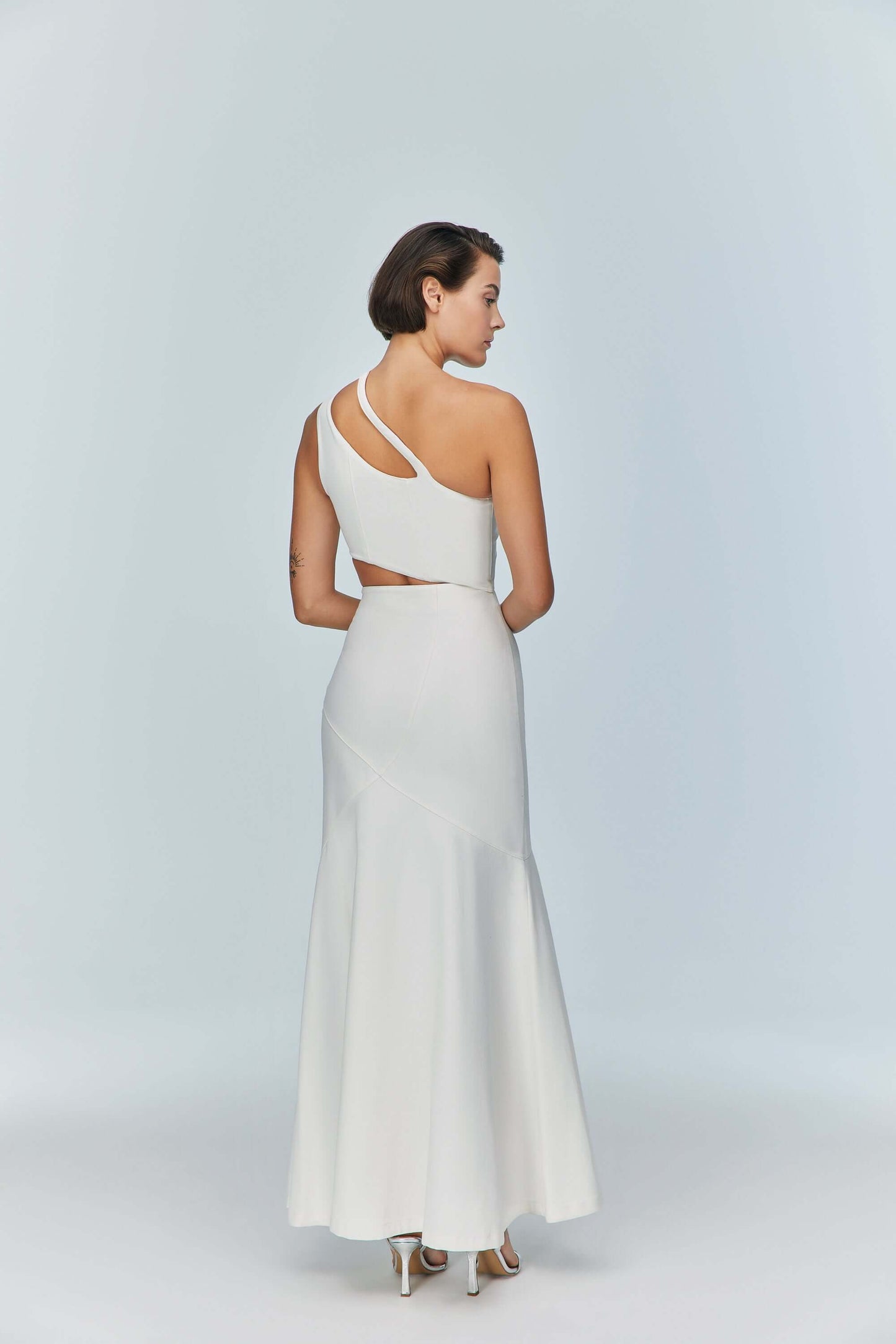JENDUE Ron Asymmetric White Denim Maxi Dress - Elegant