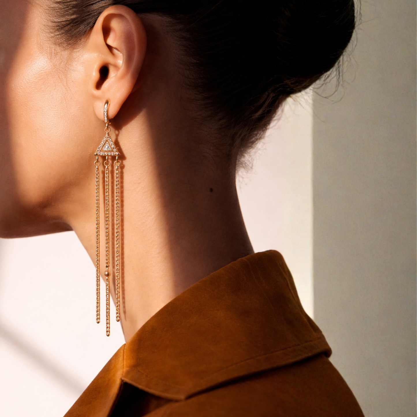 14K Gold Diamond Chain Drop Earrings