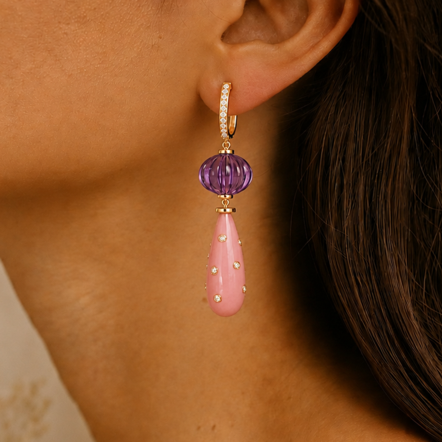 14K Gold Rosé Drop Earrings