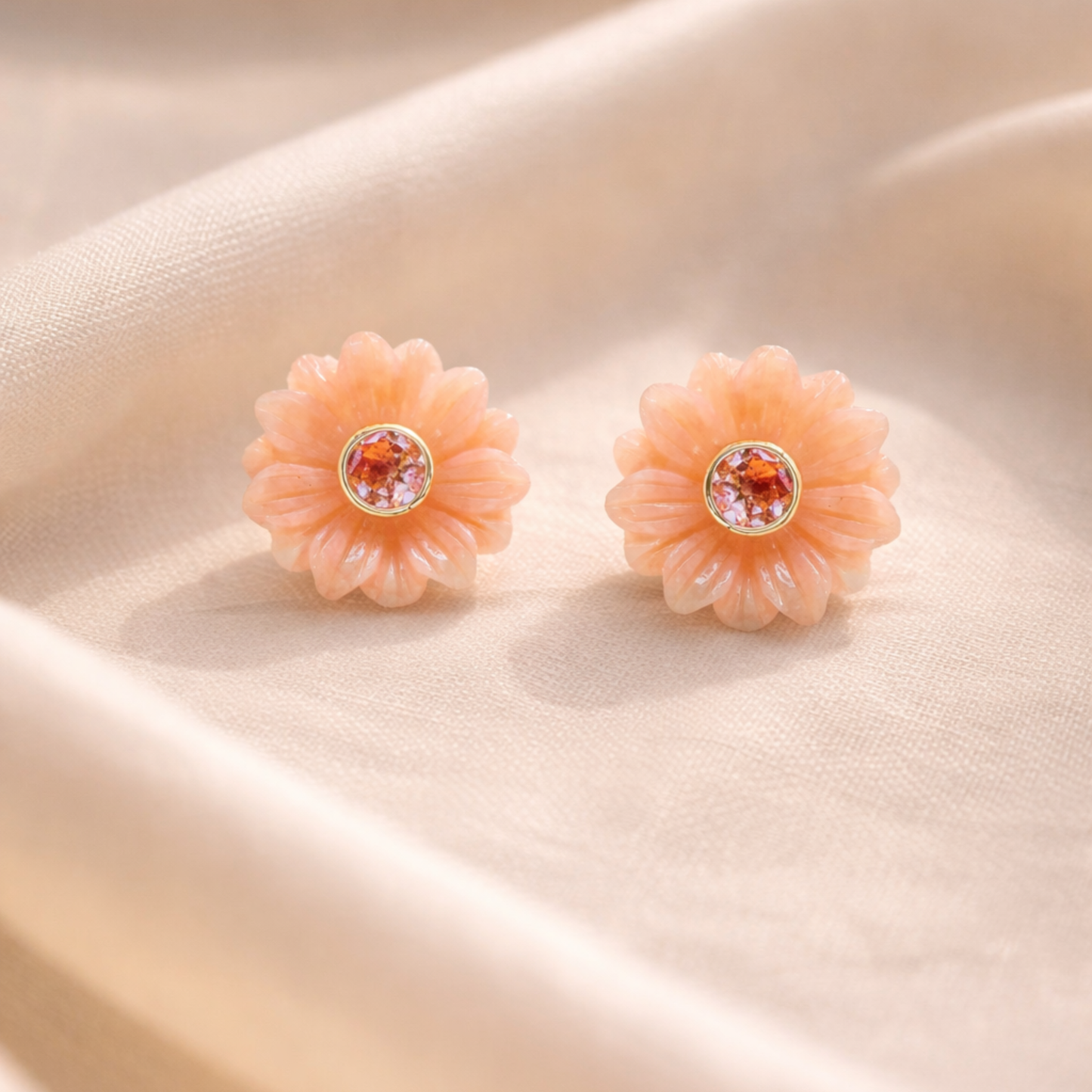 14K Gold Morganite Stud Earrings