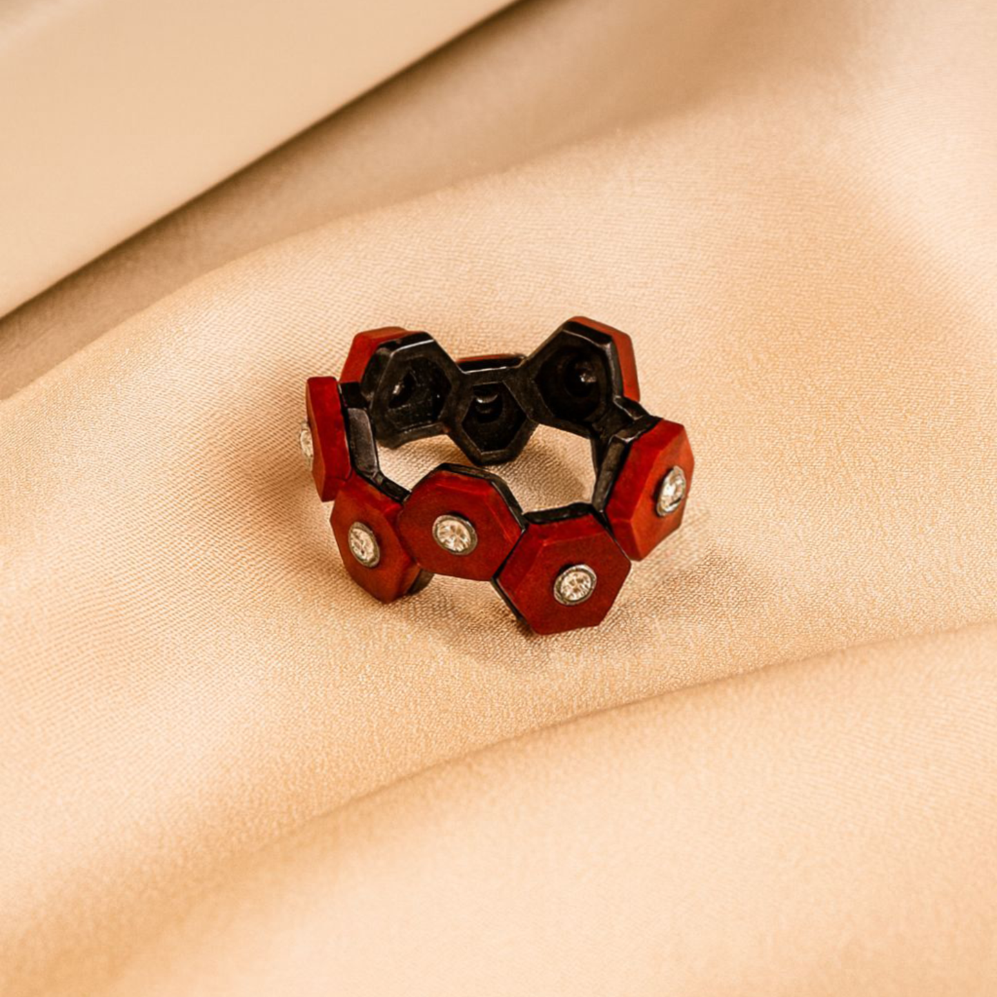 Hexagon Red Onyx & Diamond Ring