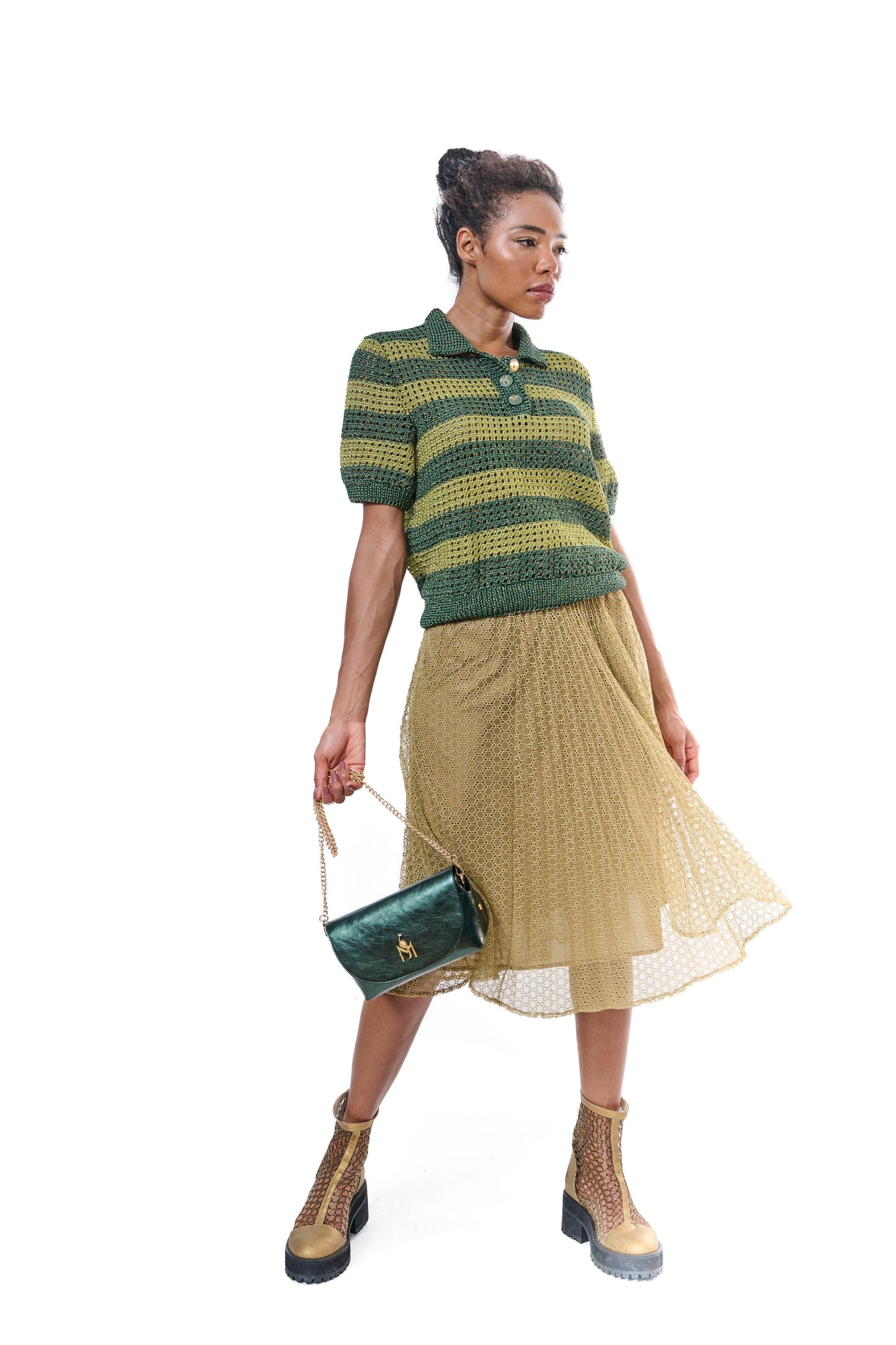 Unique Skirt Pleated Mesh Gold