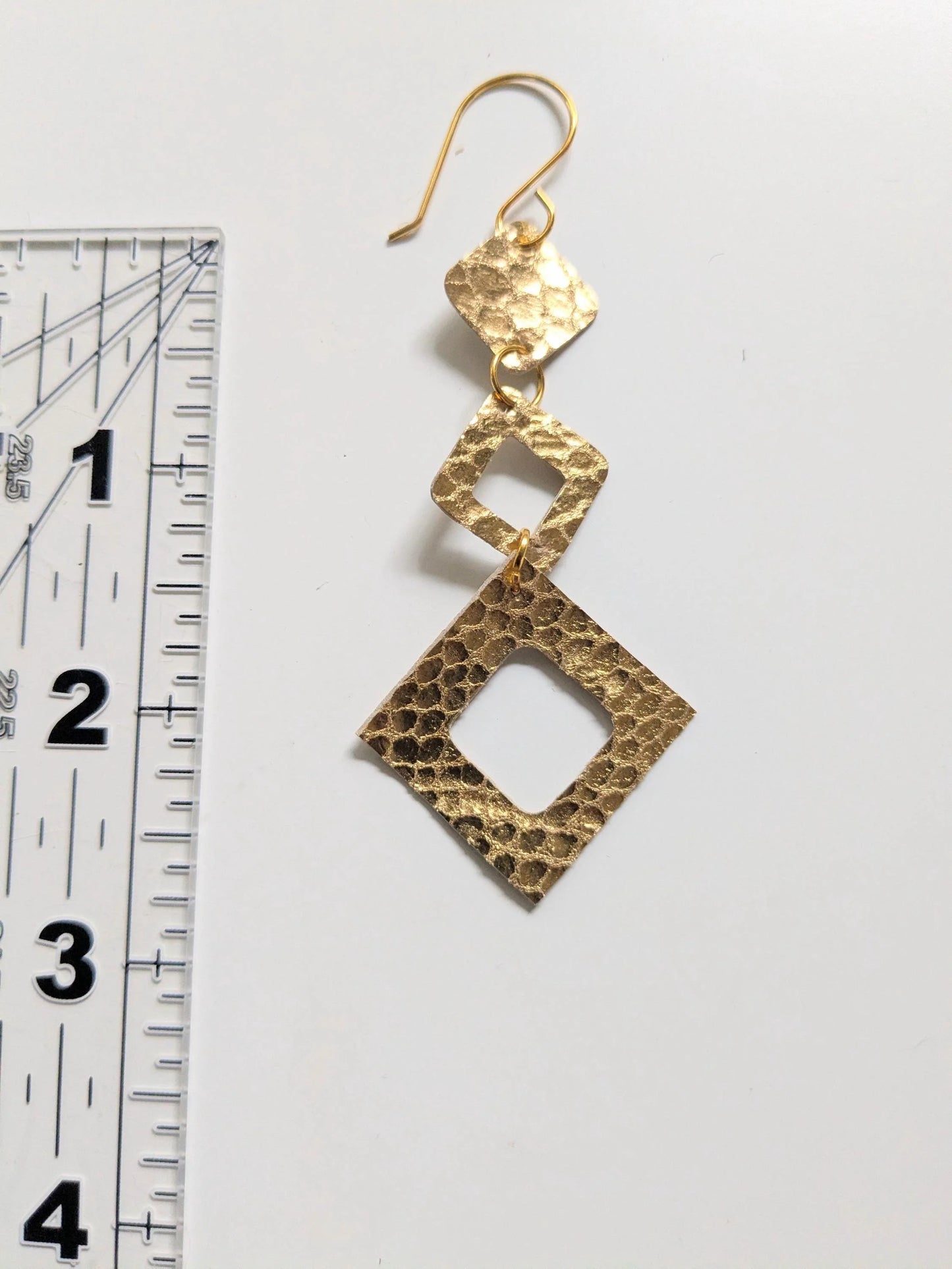 Metallic Gold Zero Waste Embossed Leather Earrings Handmade