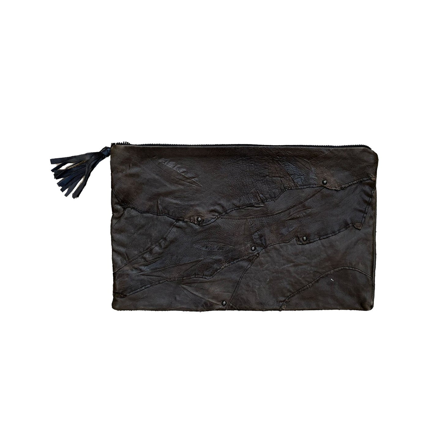 Mixed Leather Studded Clutch-Black
