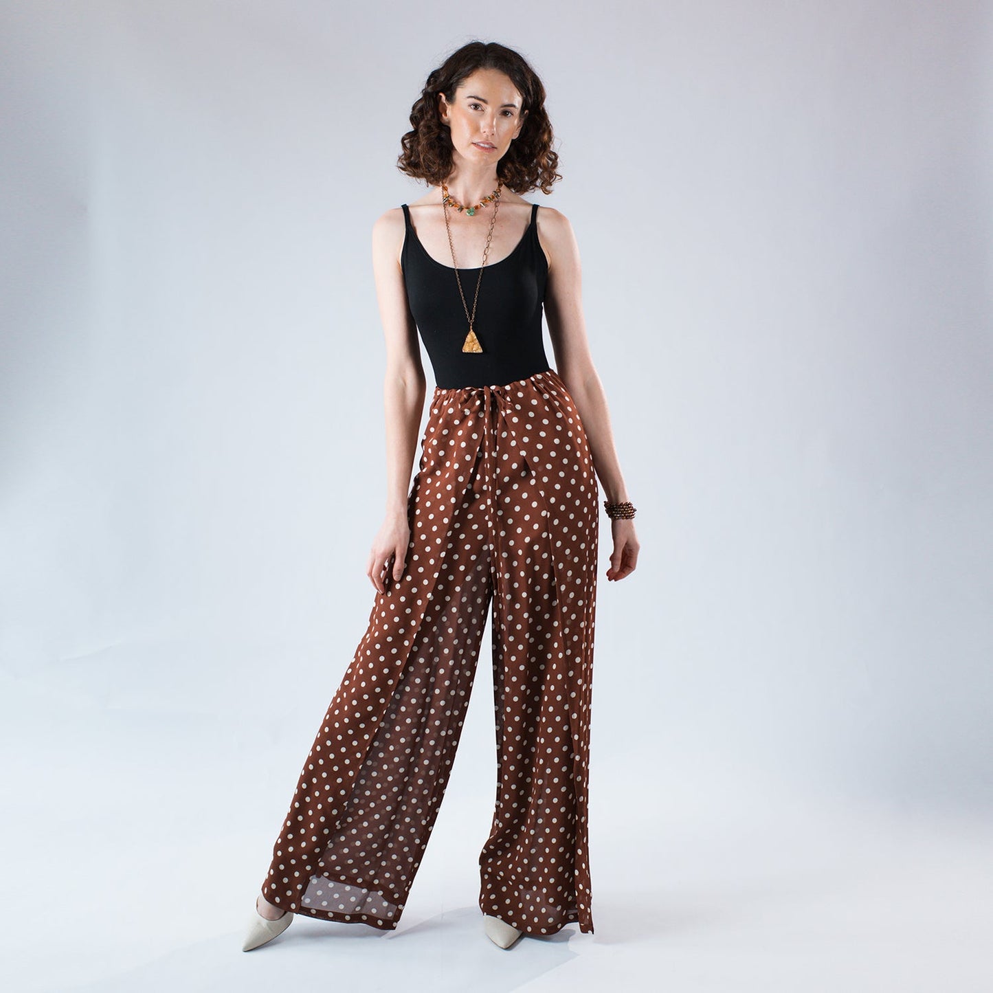 Paloma Wrap Pants-Brown Polkadot
