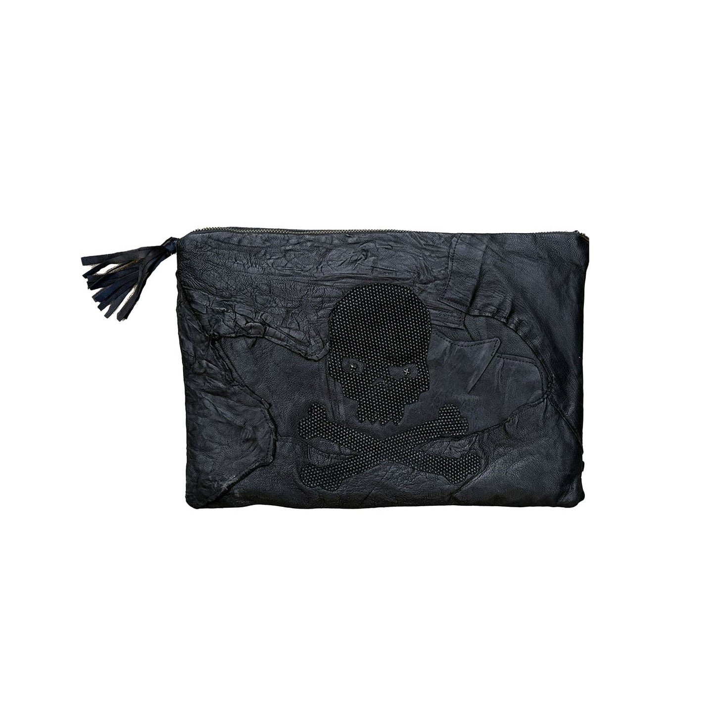 Mixed Leather Clutch – Skull Appliqué
