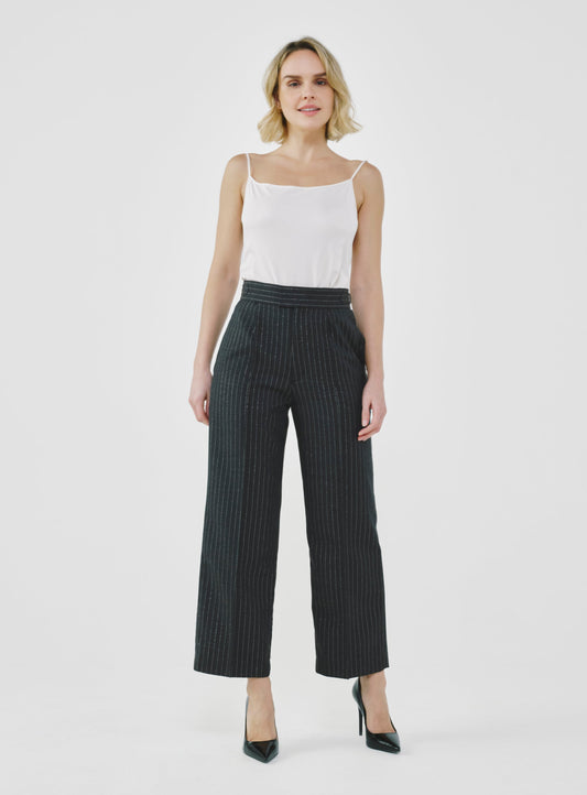 Pinstripe High-Waist Tailored Pants
