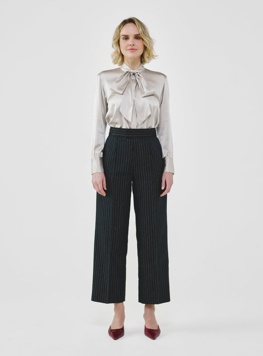 Pinstripe High-Waist Tailored Pants