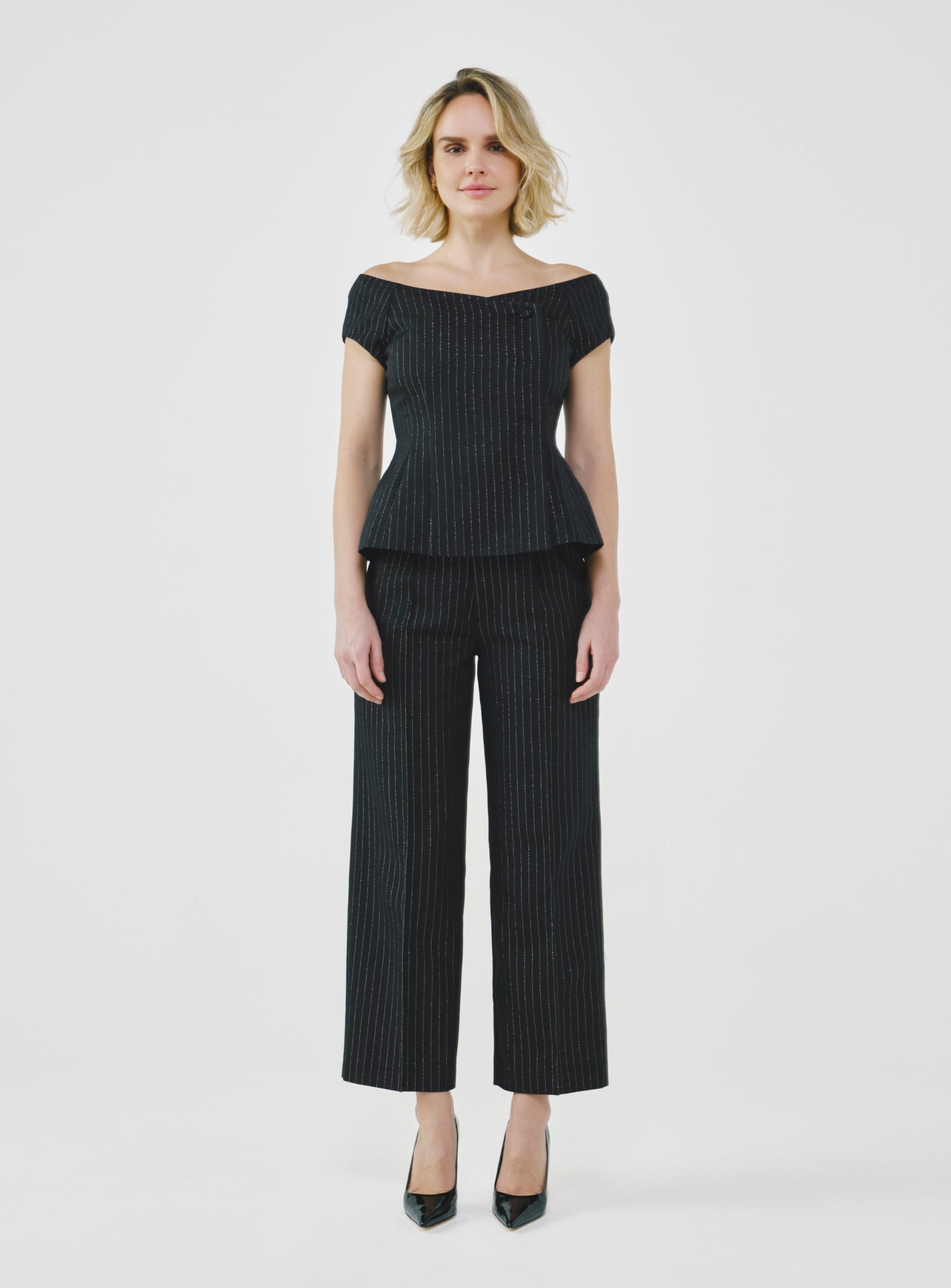 Tailored Pinstripe Bardot Top