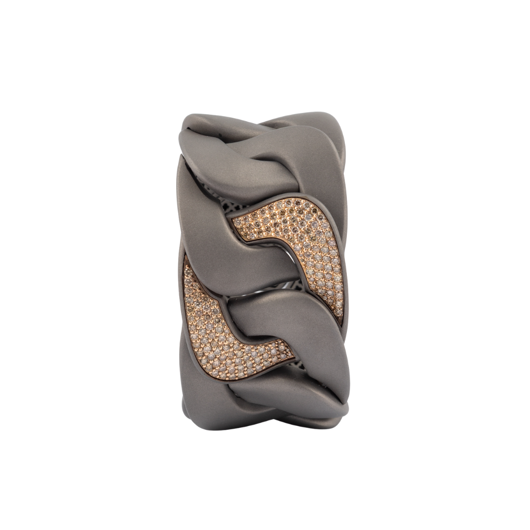 Natural Titanium Bracelet With Light Rose Gold Piece & Brown Diamonds