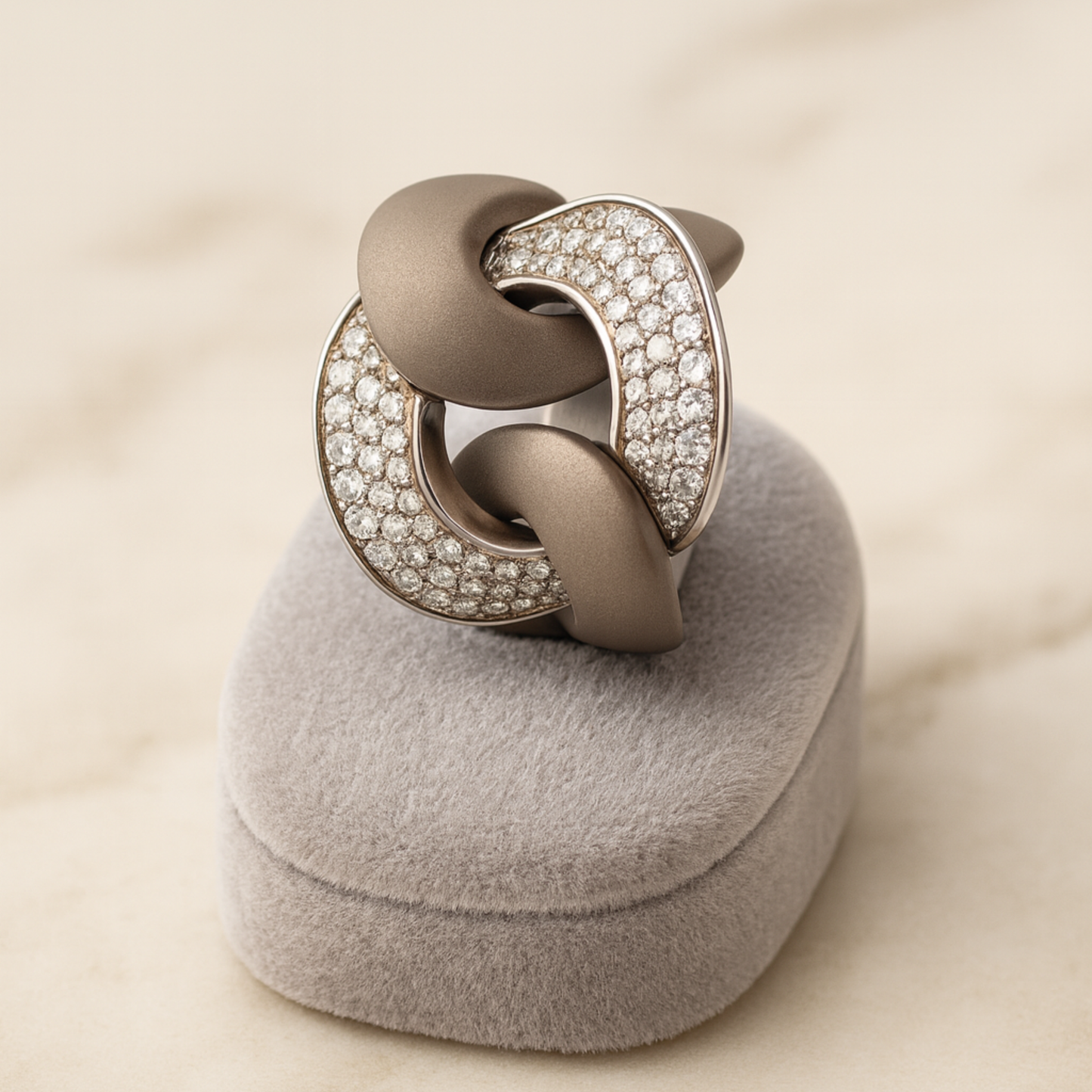 Titanium Satin Ring With White Diamonds