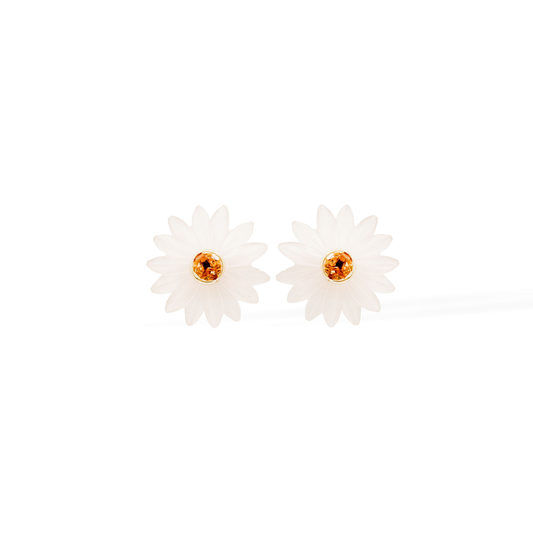 Rose Quartz Floral Stud Earrings
