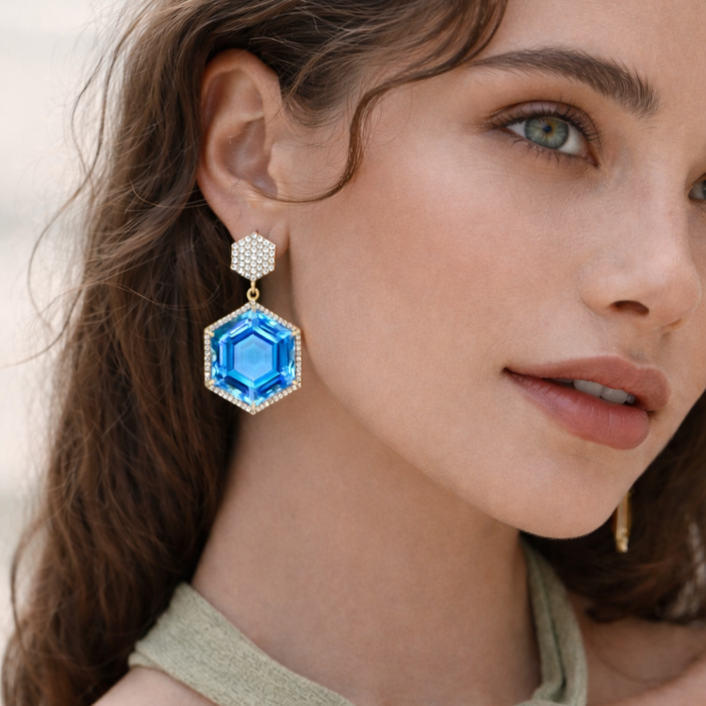 18K Gold Hexagon Diamond Earrings