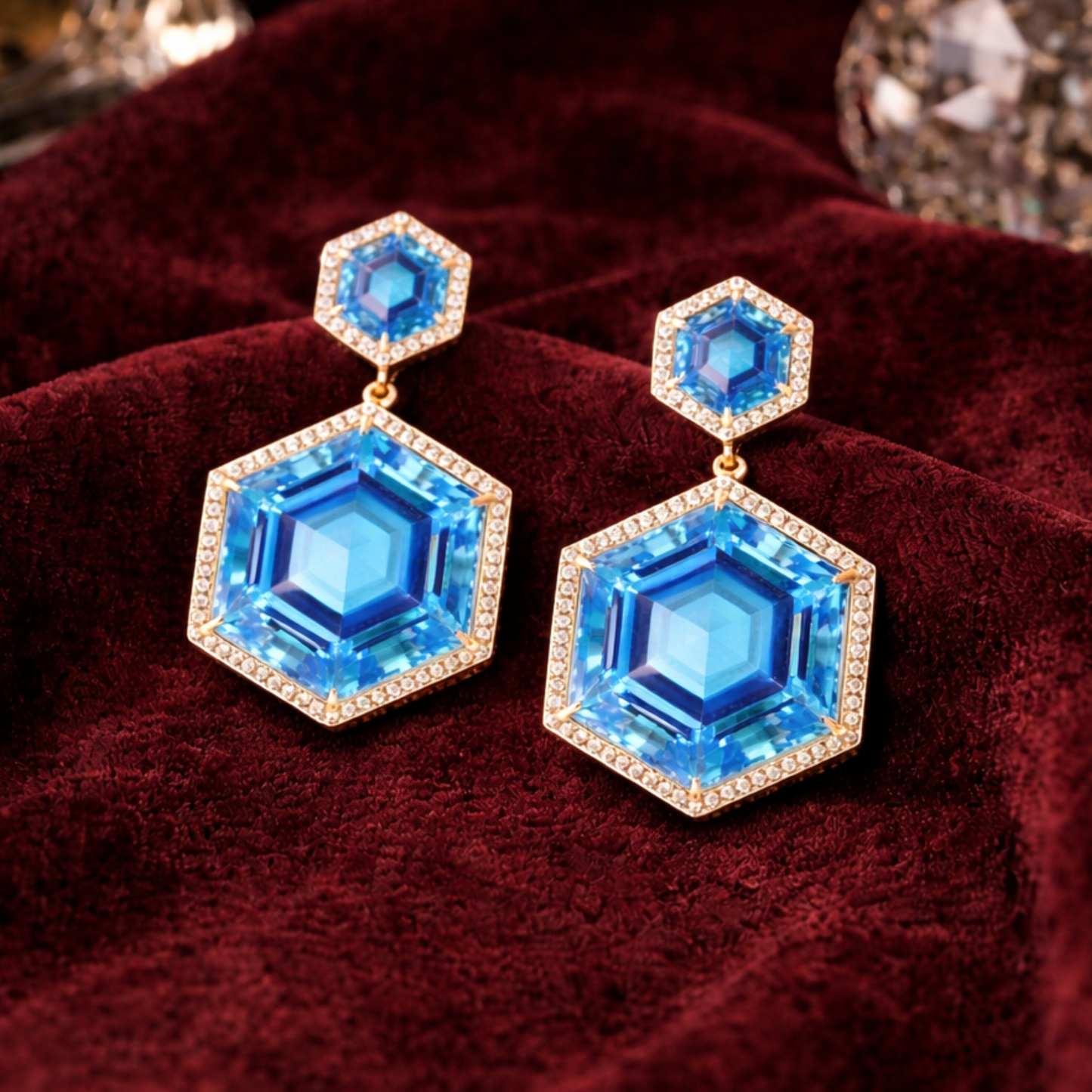 18K Gold Hexagon Statement Earrings