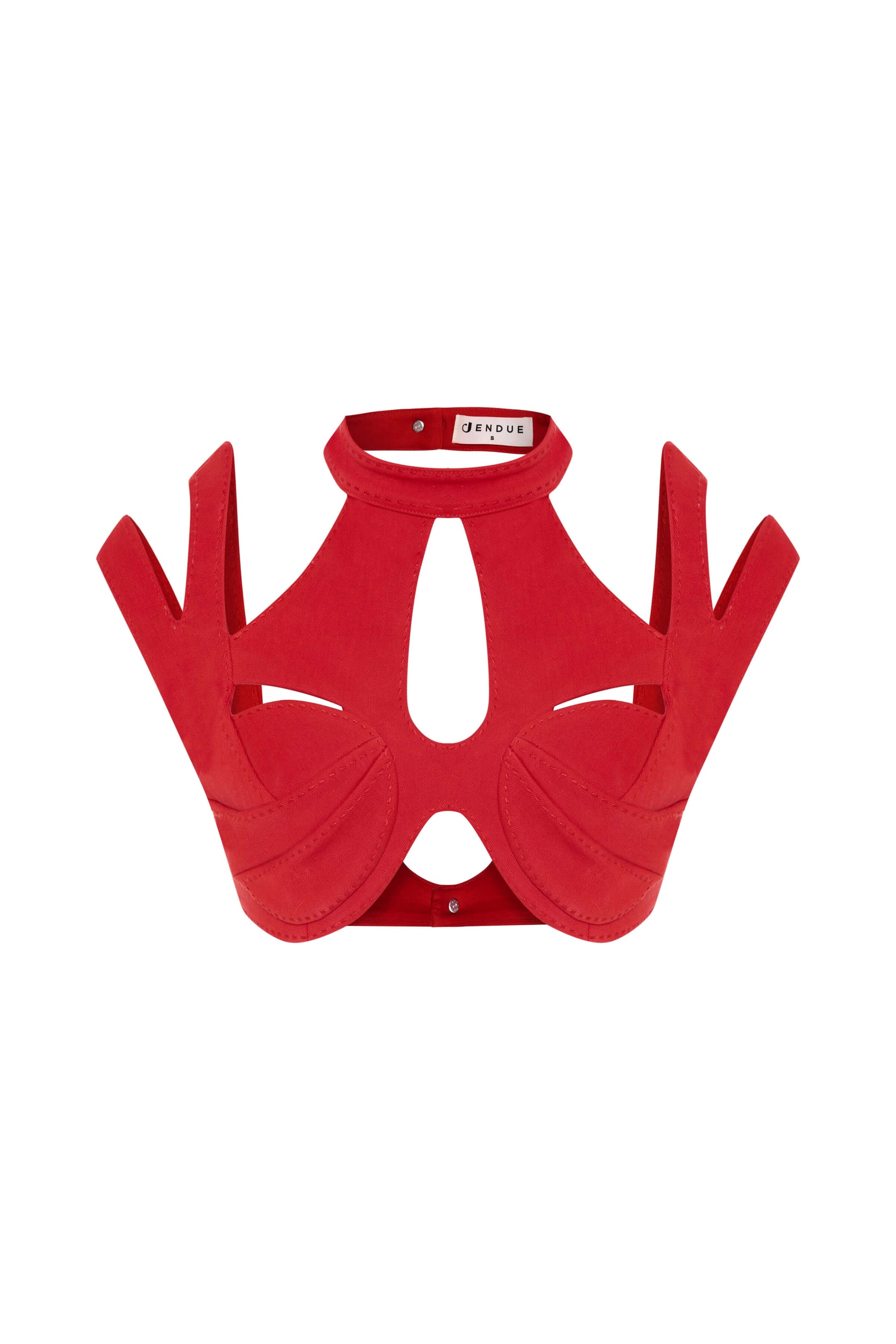 JENDUE Gaia Bra - Red Cutout Designer Bralette Top