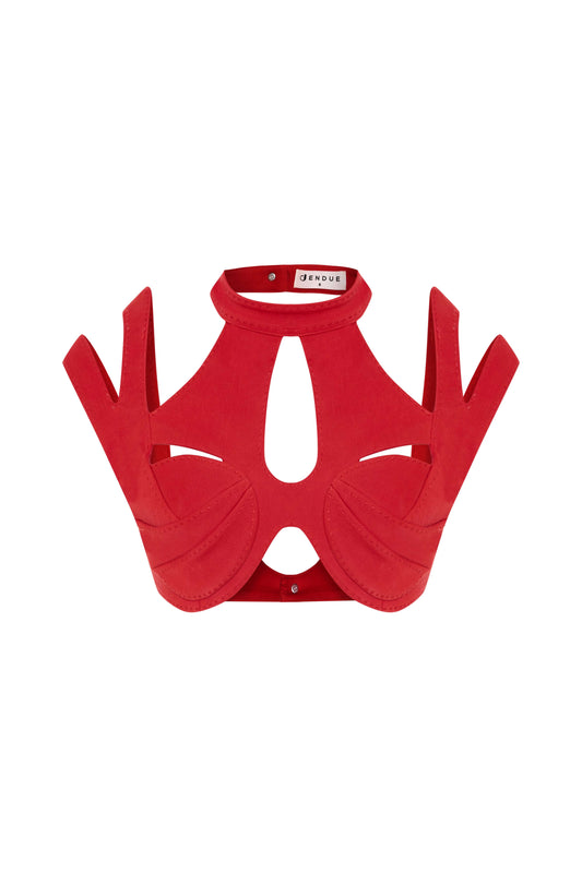 JENDUE Gaia Bra - Red Cutout Designer Bralette Top