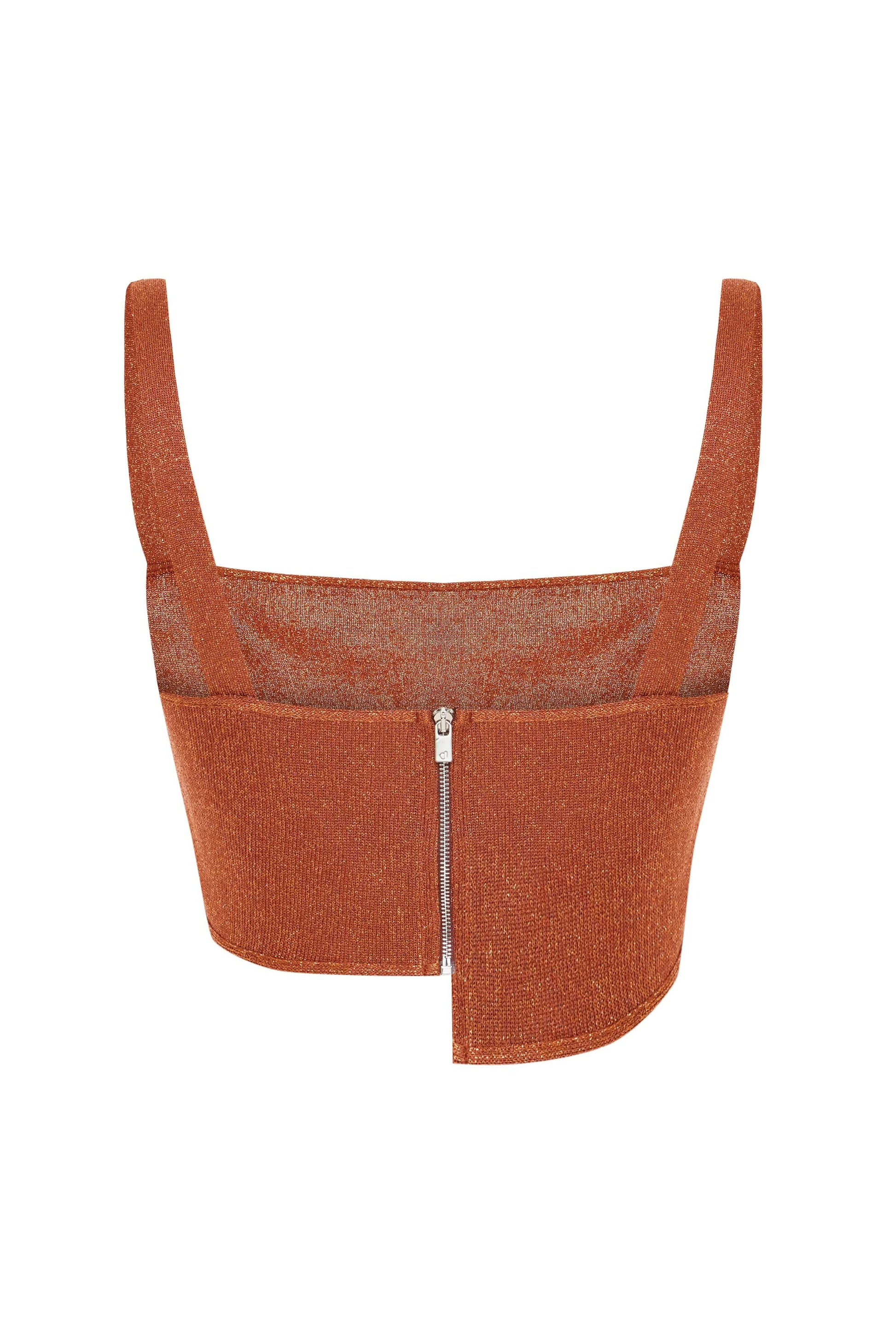 JENDUE Amarah Crop - Metallic Asymmetric Knit Tank Top