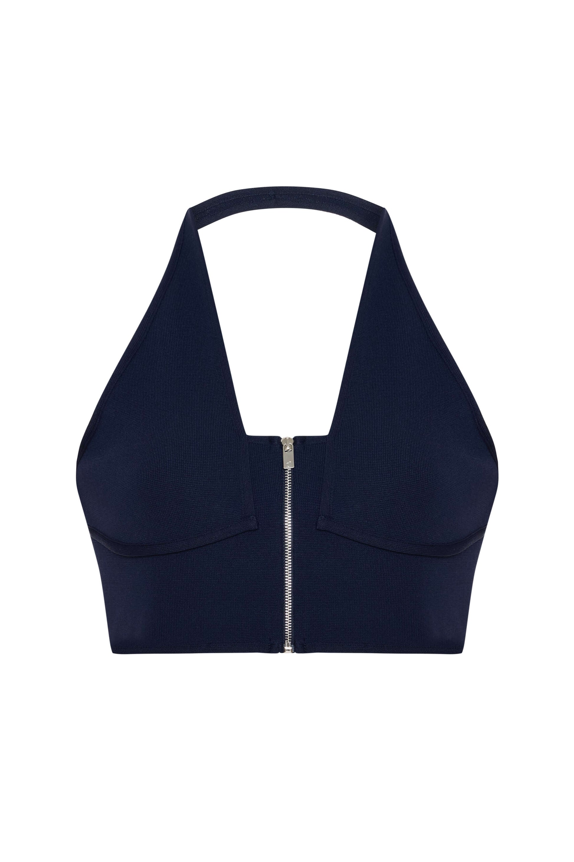 JENDUE Luma Eria Crop - Women Zip-Up Halter Knit Crop Top