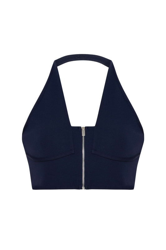 JENDUE Luma Eria Crop - Women Zip-Up Halter Knit Crop Top
