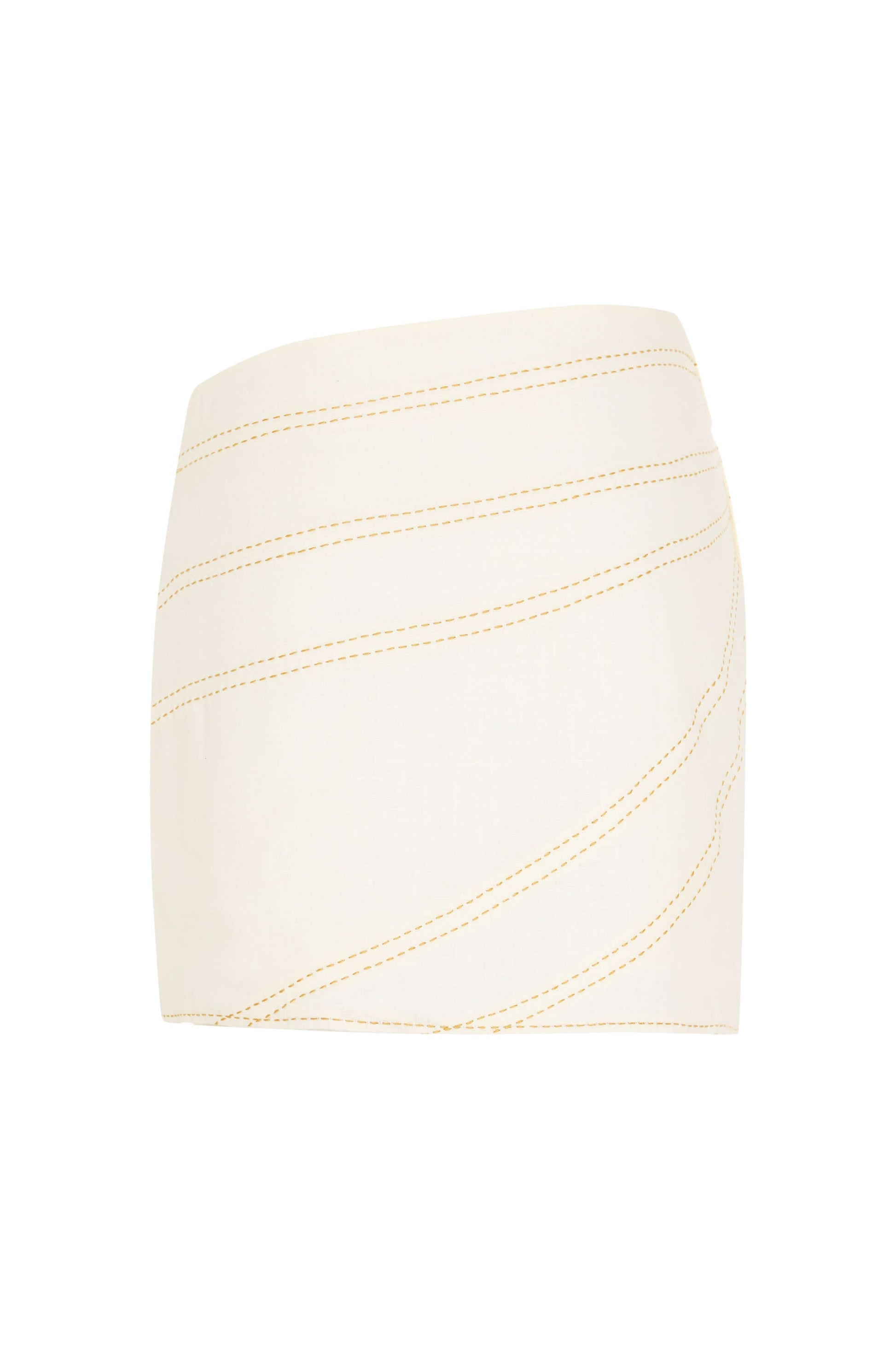 JENDUE Radiant Skirt - Linen Mini Skirt with Gold Stitching