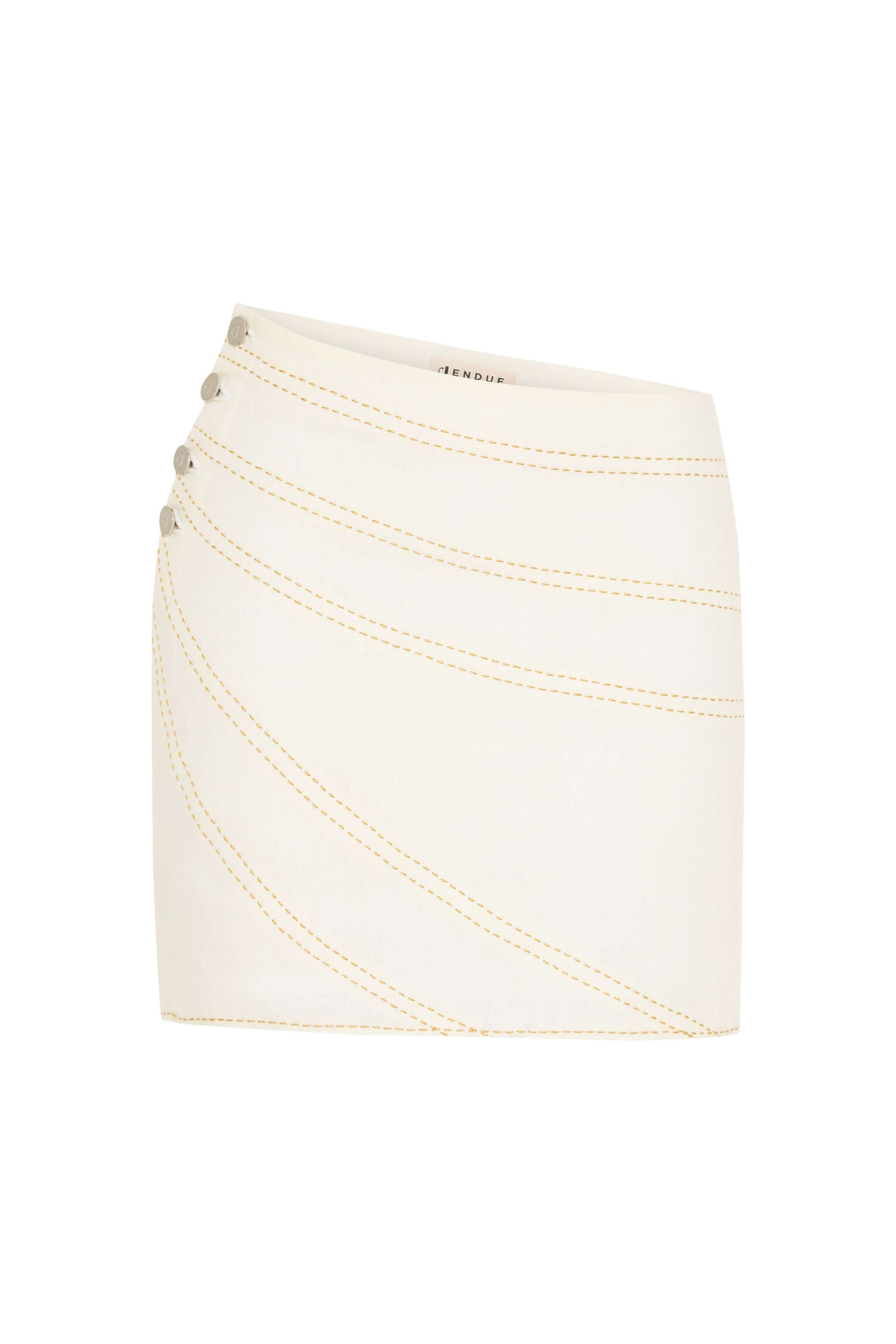 JENDUE Radiant Skirt - Linen Mini Skirt with Gold Stitching