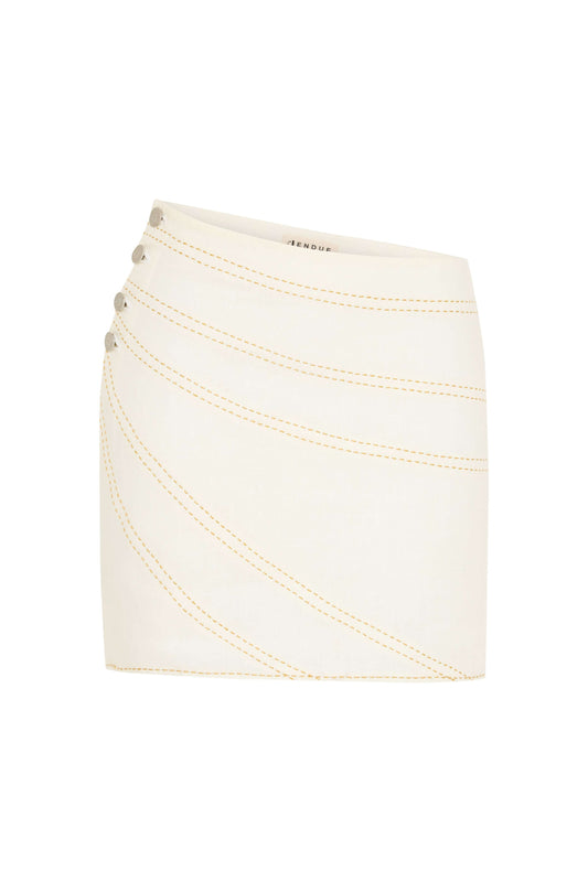 JENDUE Radiant Skirt - Linen Mini Skirt with Gold Stitching