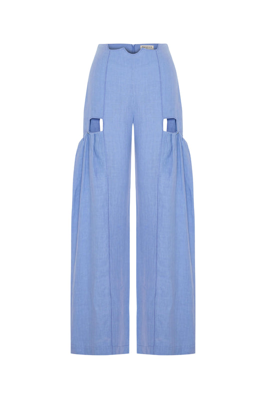 JENDUE Radiosa Sole Trousers - Linen Cut-Out Wide Leg Pants