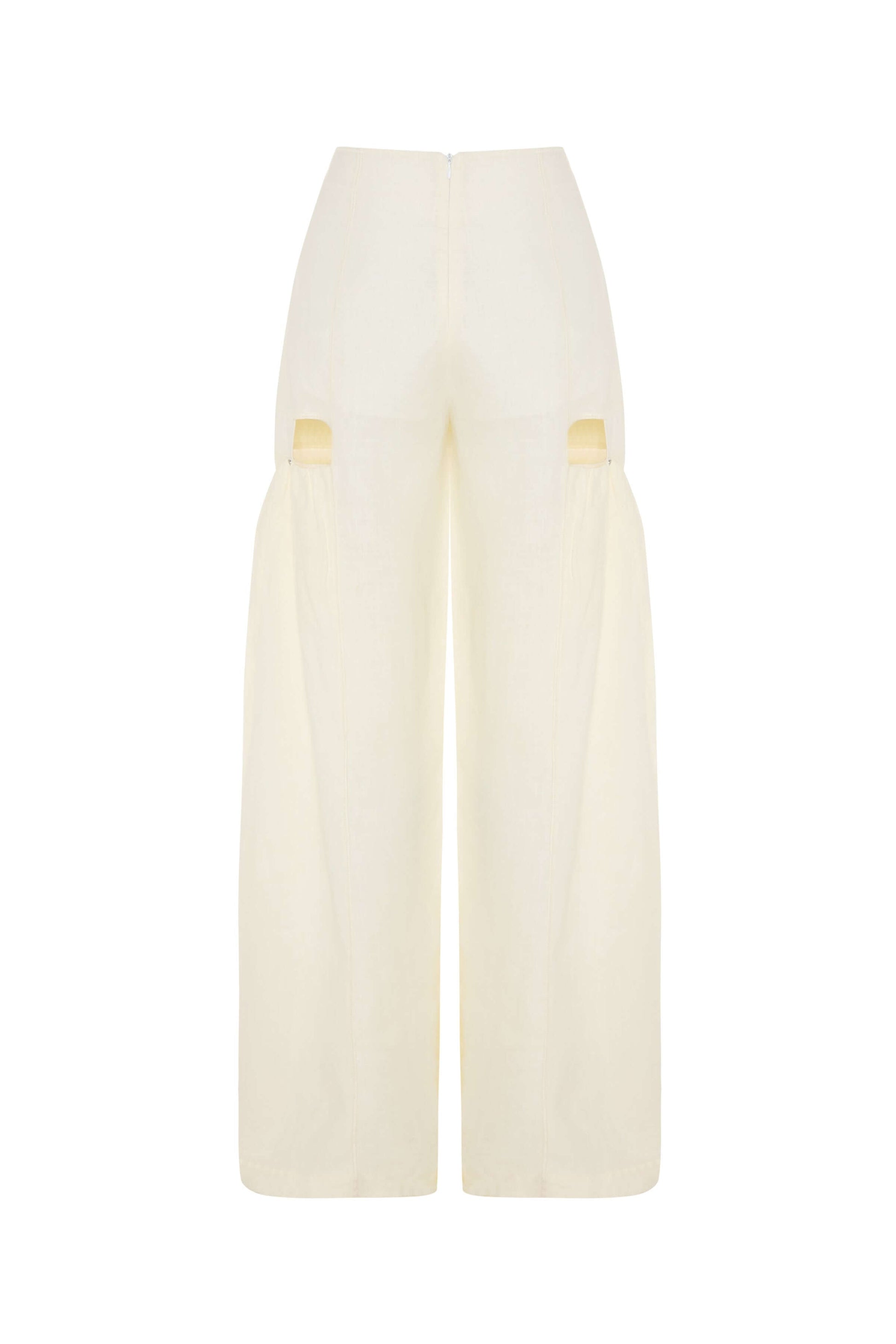 JENDUE Radiosa Sole Trousers - Linen Cut-Out Wide Leg Pants