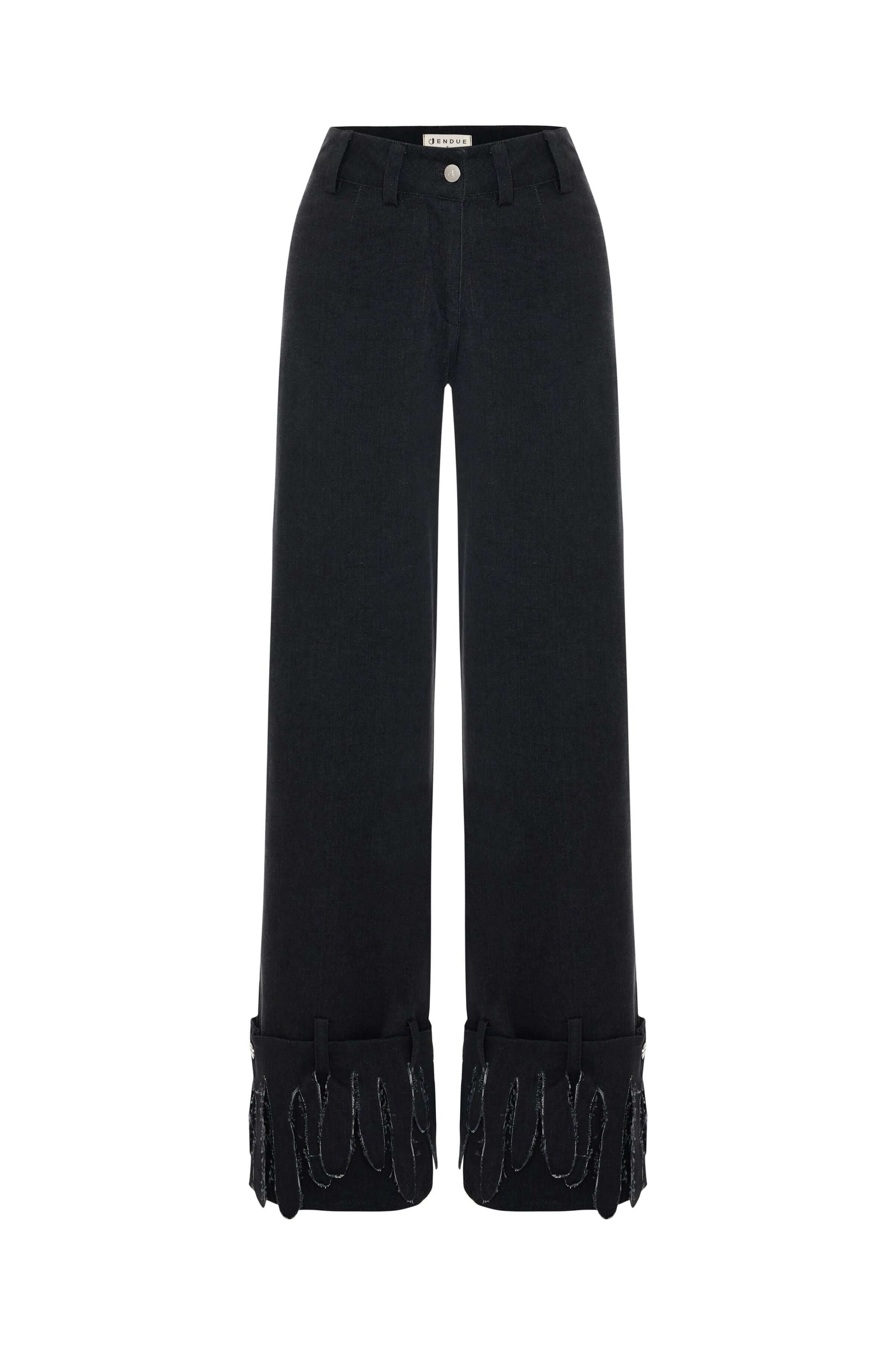 JENDUE Luciano Trousers - Wide-Leg Black Denim Pants