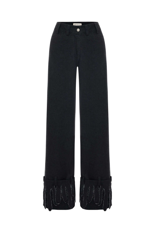 JENDUE Luciano Trousers - Wide-Leg Black Denim Pants