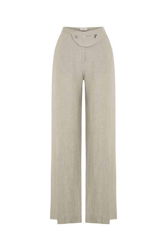 JENDUE Lia Linen Pants- High-Waist Wide Leg Trousers