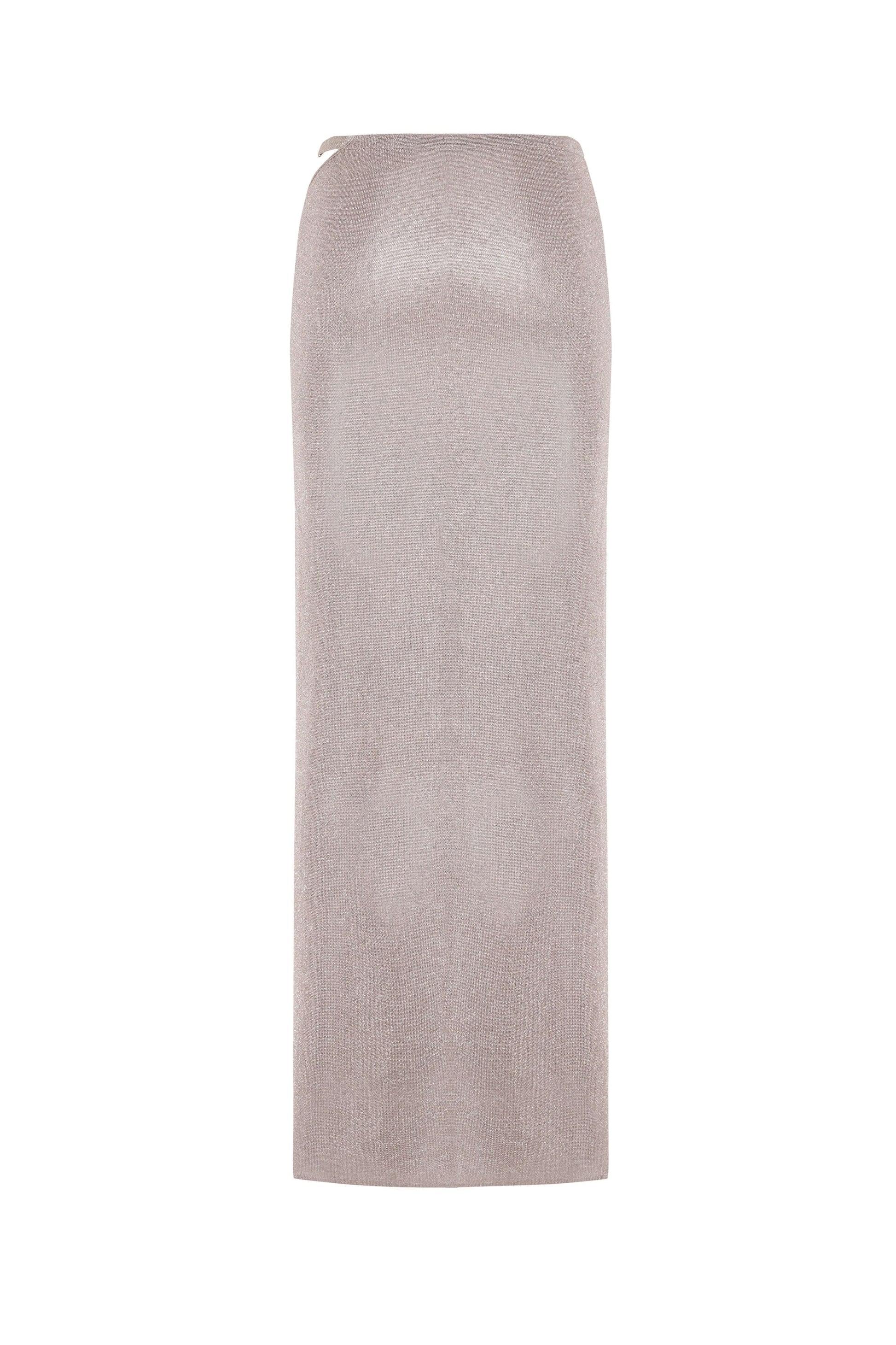 JENDUE Zahrâ Metallic Knit Maxi Skirt with High Slit
