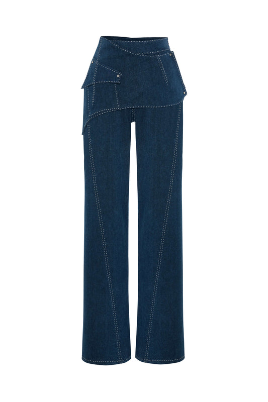 JENDUE Liora Trousers - High-Waist Wide-Leg Denim Pants