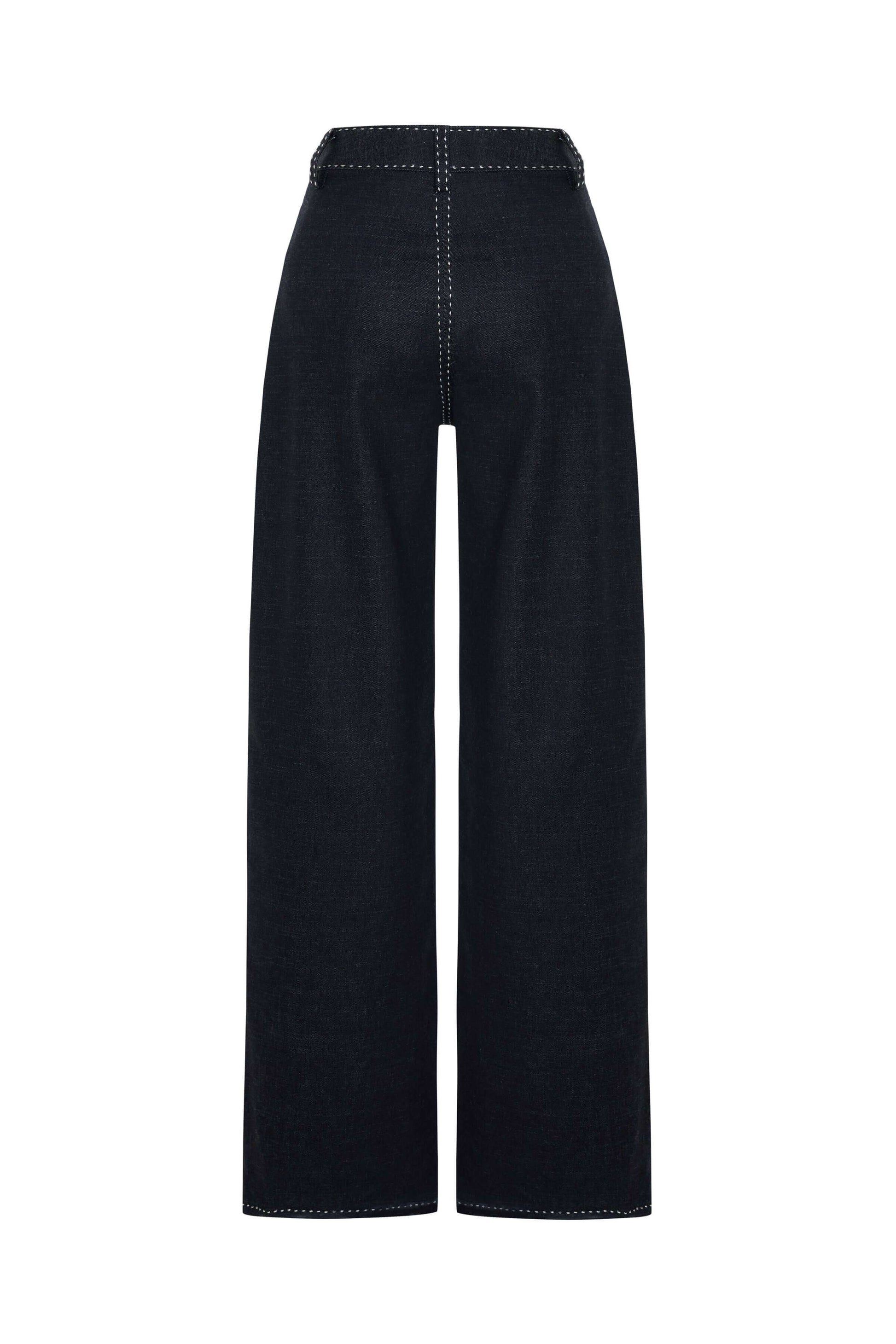 JENDUE Livia Trousers - Wide-Leg High-Waist Navy Denim