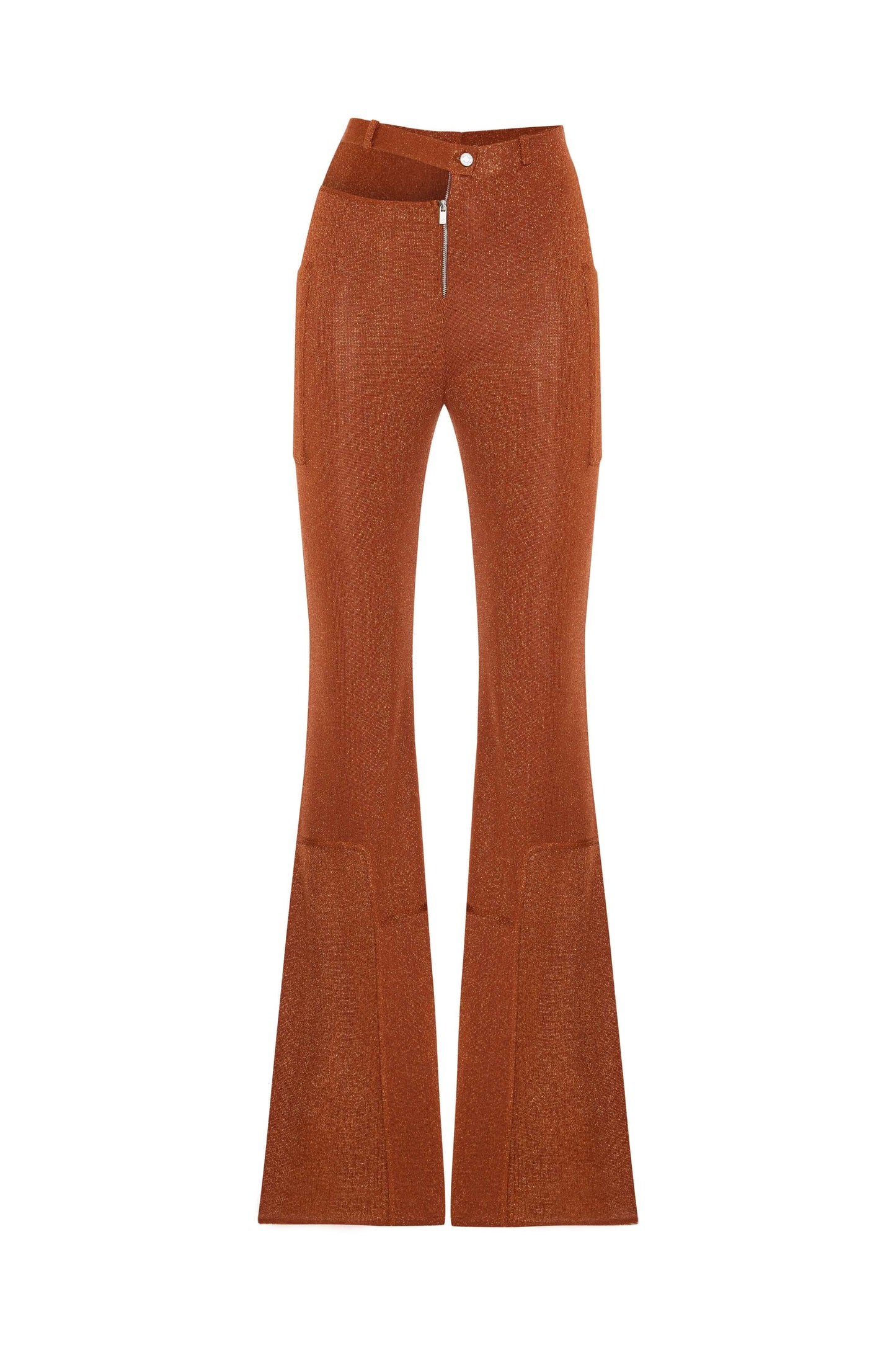 JENDUE Amarah Trousers - Metallic Russet Flare Leg Pants