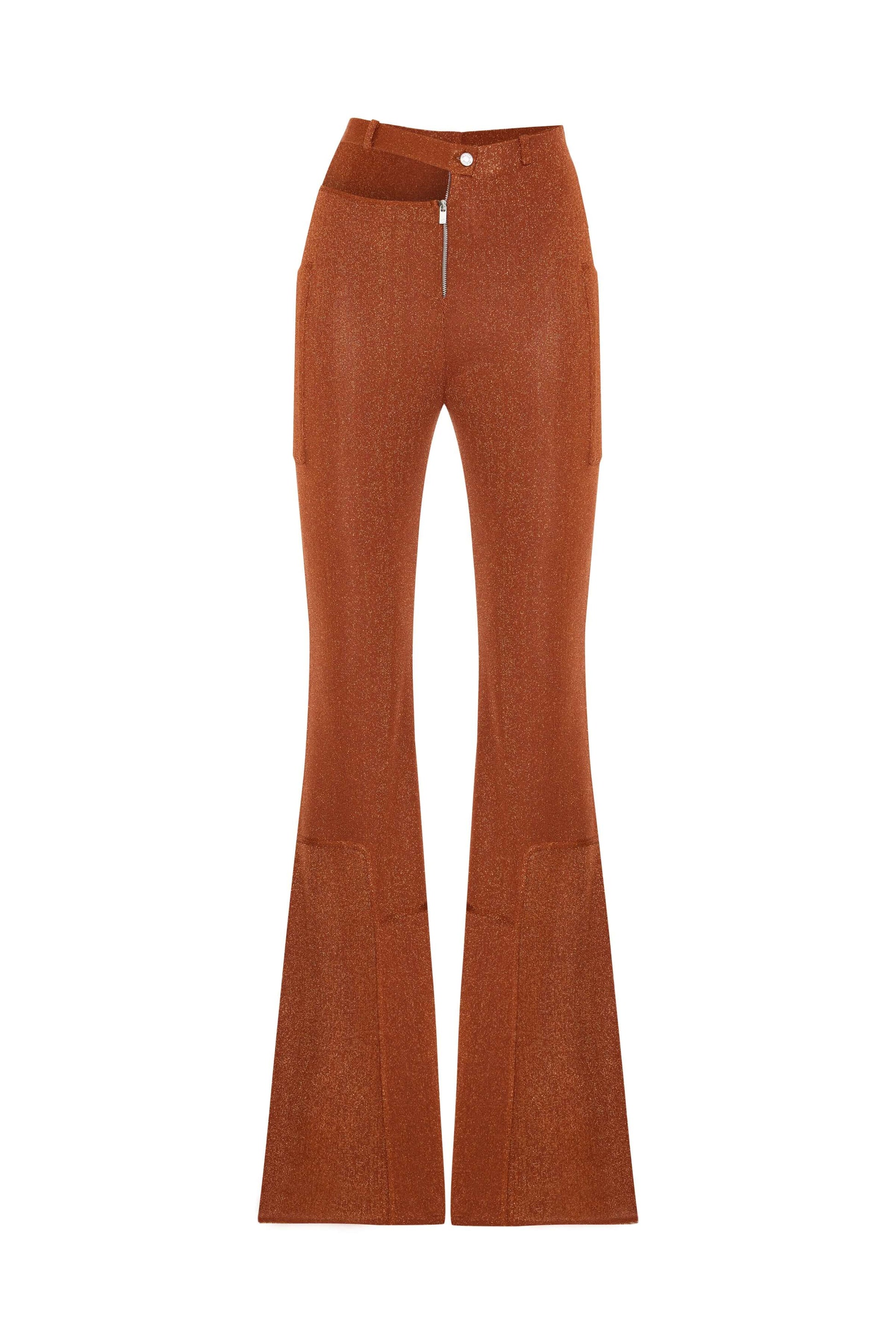 JENDUE Amarah Trousers - Metallic Russet Flare Leg Pants