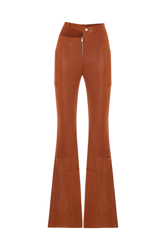 JENDUE Amarah Trousers - Metallic Russet Flare Leg Pants