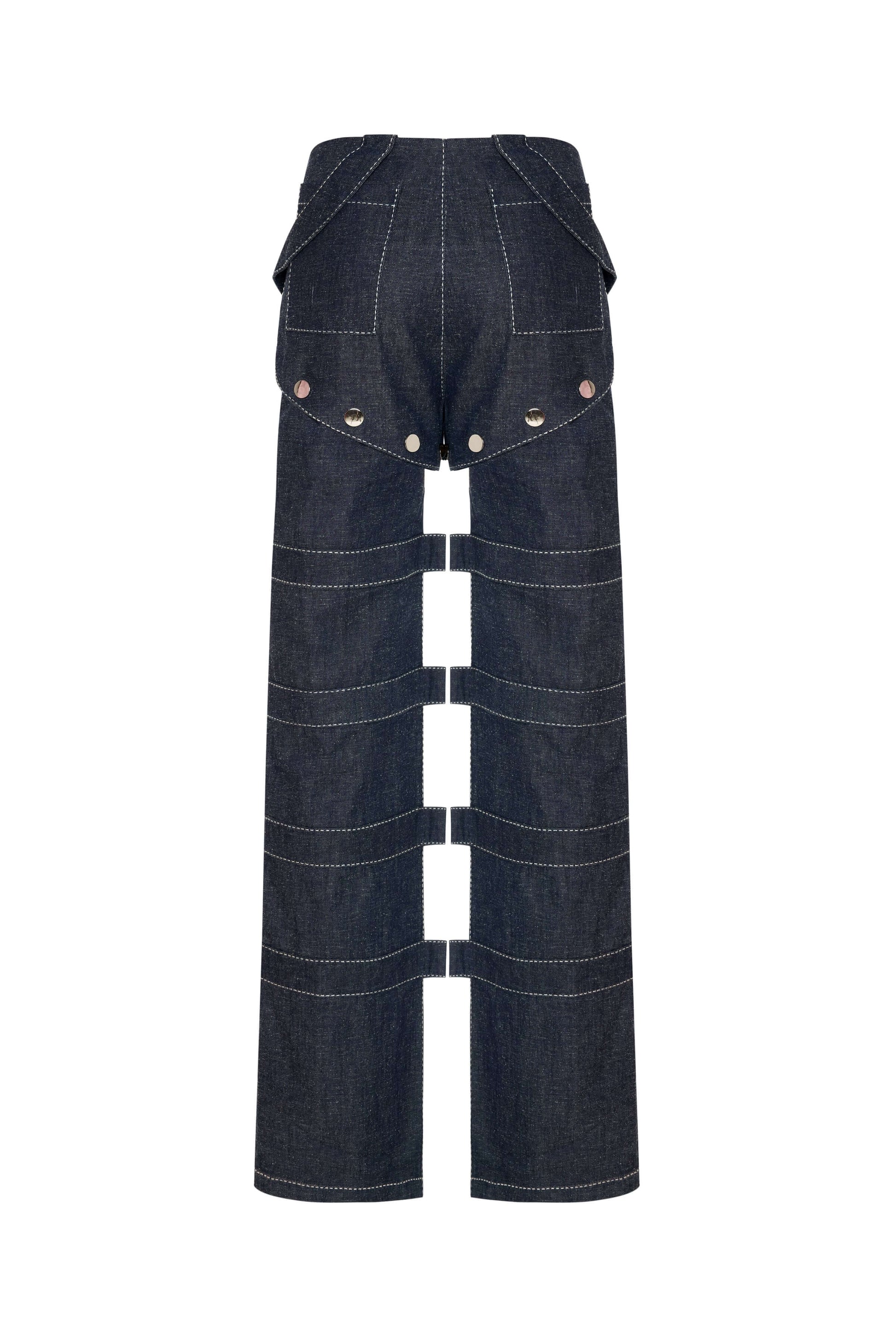 JENDUE Solen Trousers - Avant-Garde Cut-Out Denim Design