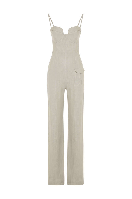 JENDUE Noè Jumpsuit - Linen Bustier Wide-Leg Jumpsuit