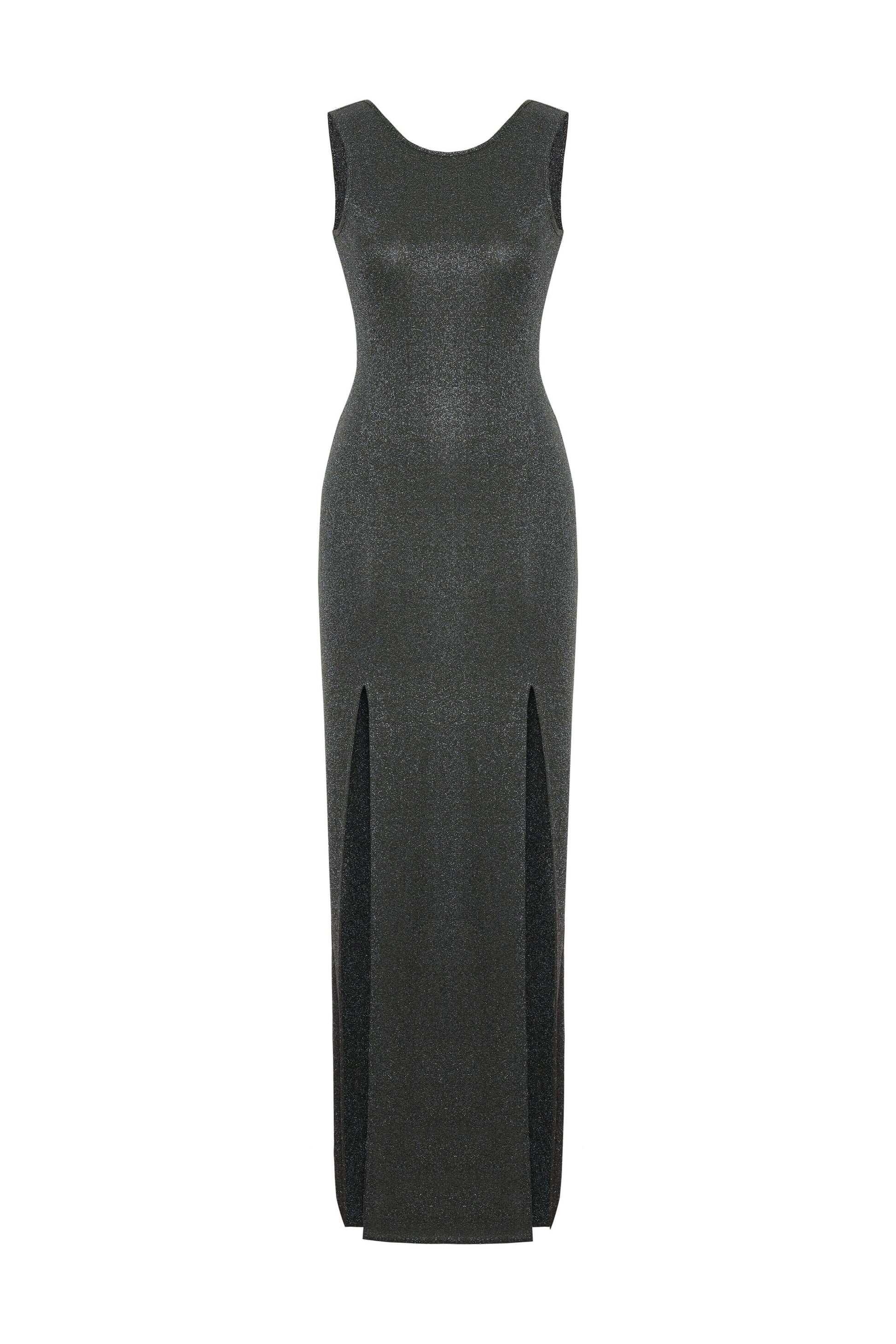 JENDUE Lucenza Dress - Sparkly Sleeveless Maxi with Side Slits